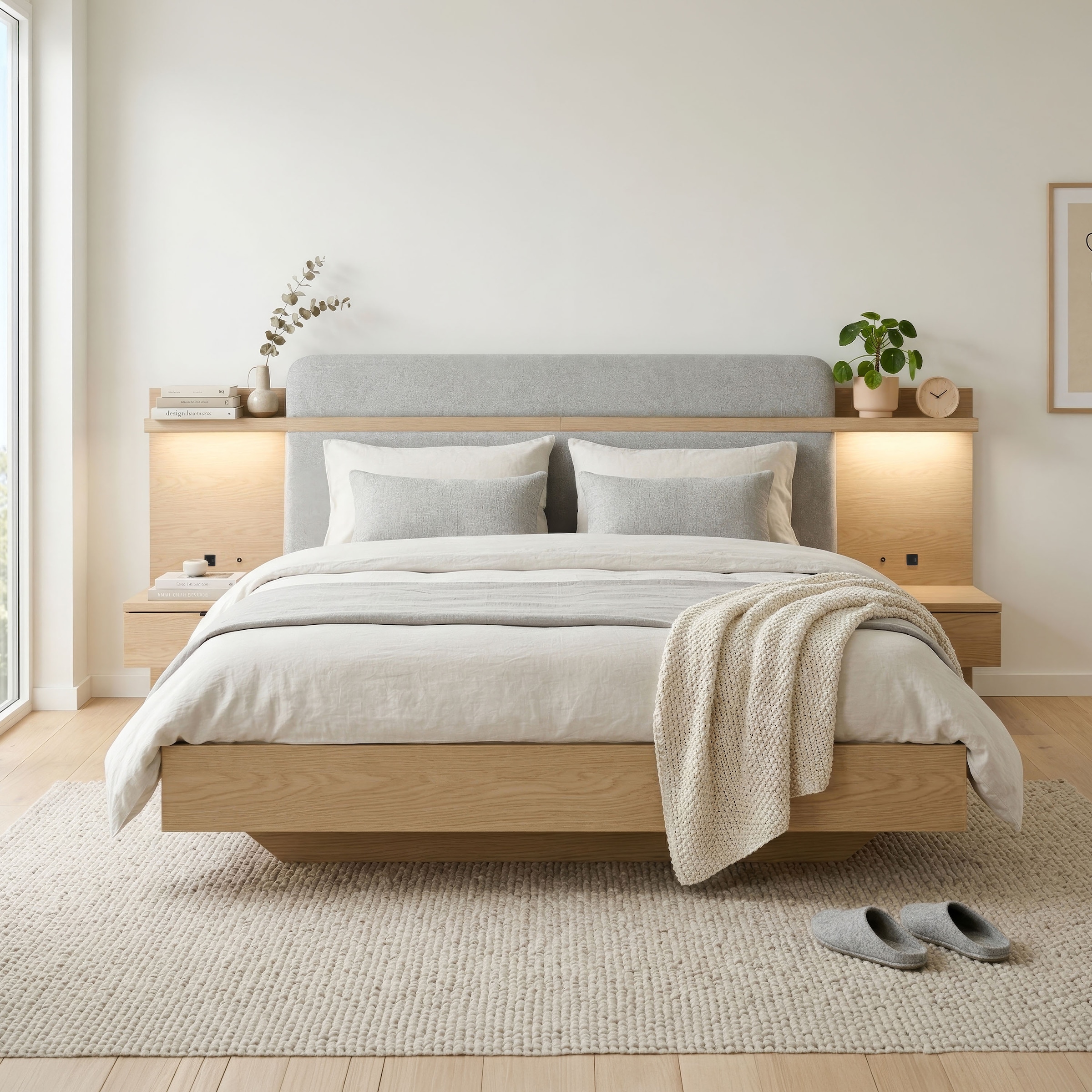Gami Einzelbett »IZADI« Bett mit Stoff-Kopfteil und 2 Nachttischen