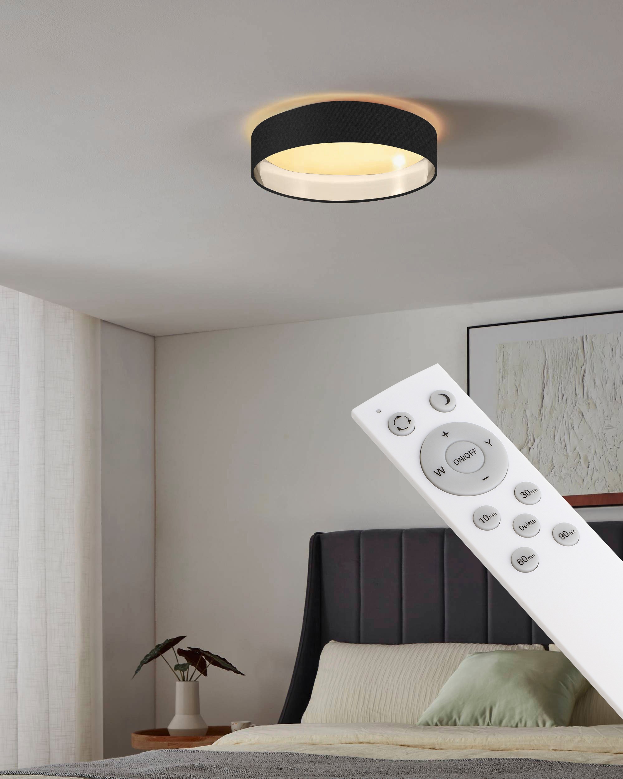 my home LED Deckenleuchte »Juria«, 1 flammig, Leuchtmittel LED-Modul | LED fest integriert, Deckenlampe Ø38 x H9 cm mit Textil-/Stoffschirm, CCT, Fernbedienung