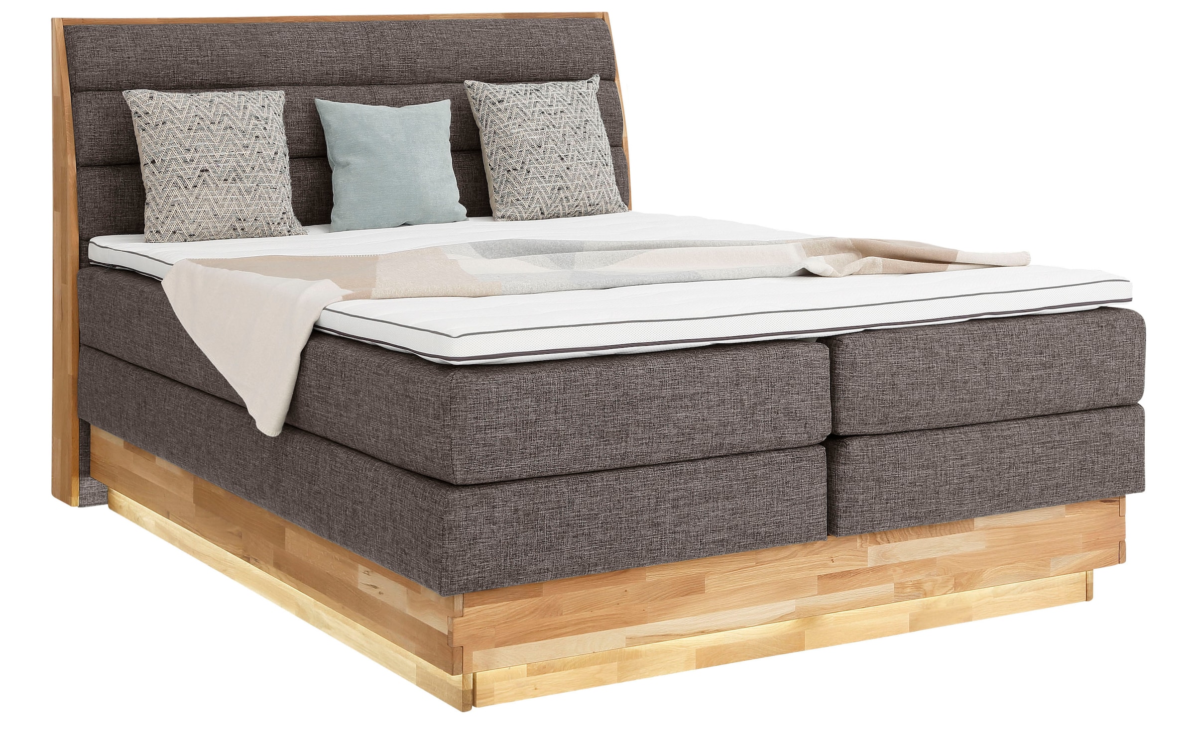 OTTO products Boxspringbett, LED-Beleuchtung, mit zertifizierten, recycelten Bezugsstoffen