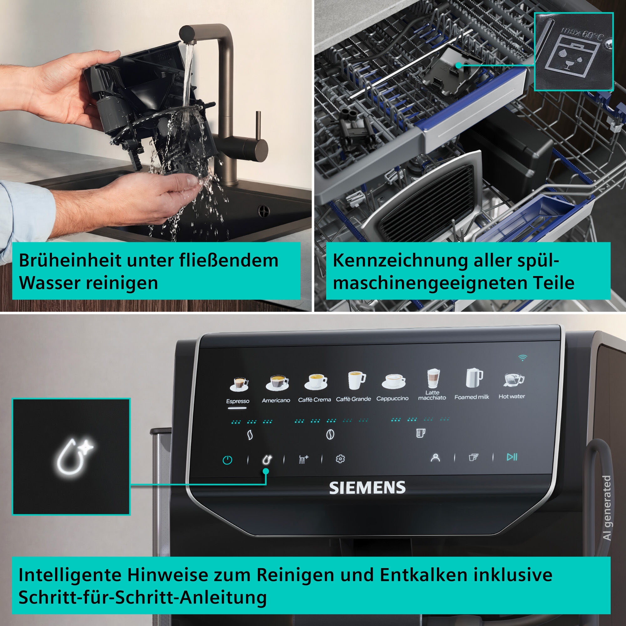 SIEMENS Kaffeevollautomat »EQ500 TP553E09, Doppeltassenfunktion, 8 Getränke, einfache Reinigung« Keramikmahlwerk, entnehmbare Brüheinheit, Steuerung per App, Schwarz