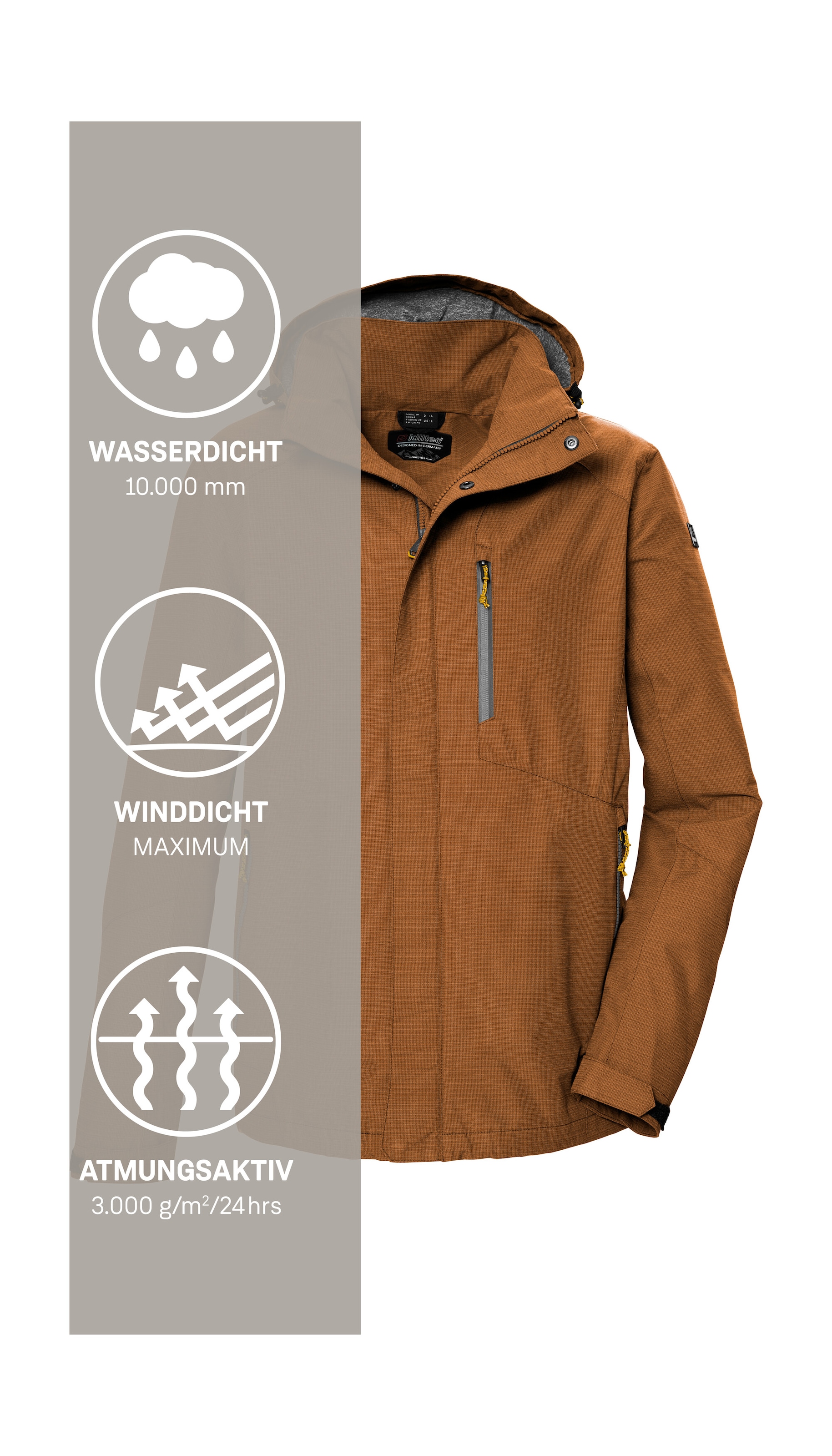 Killtec Funktionsjacke »KOS 256 MN JCKT« Wasser- und winddichte Herrenjacke, atmungsaktiv, abnehmbare Kapuze