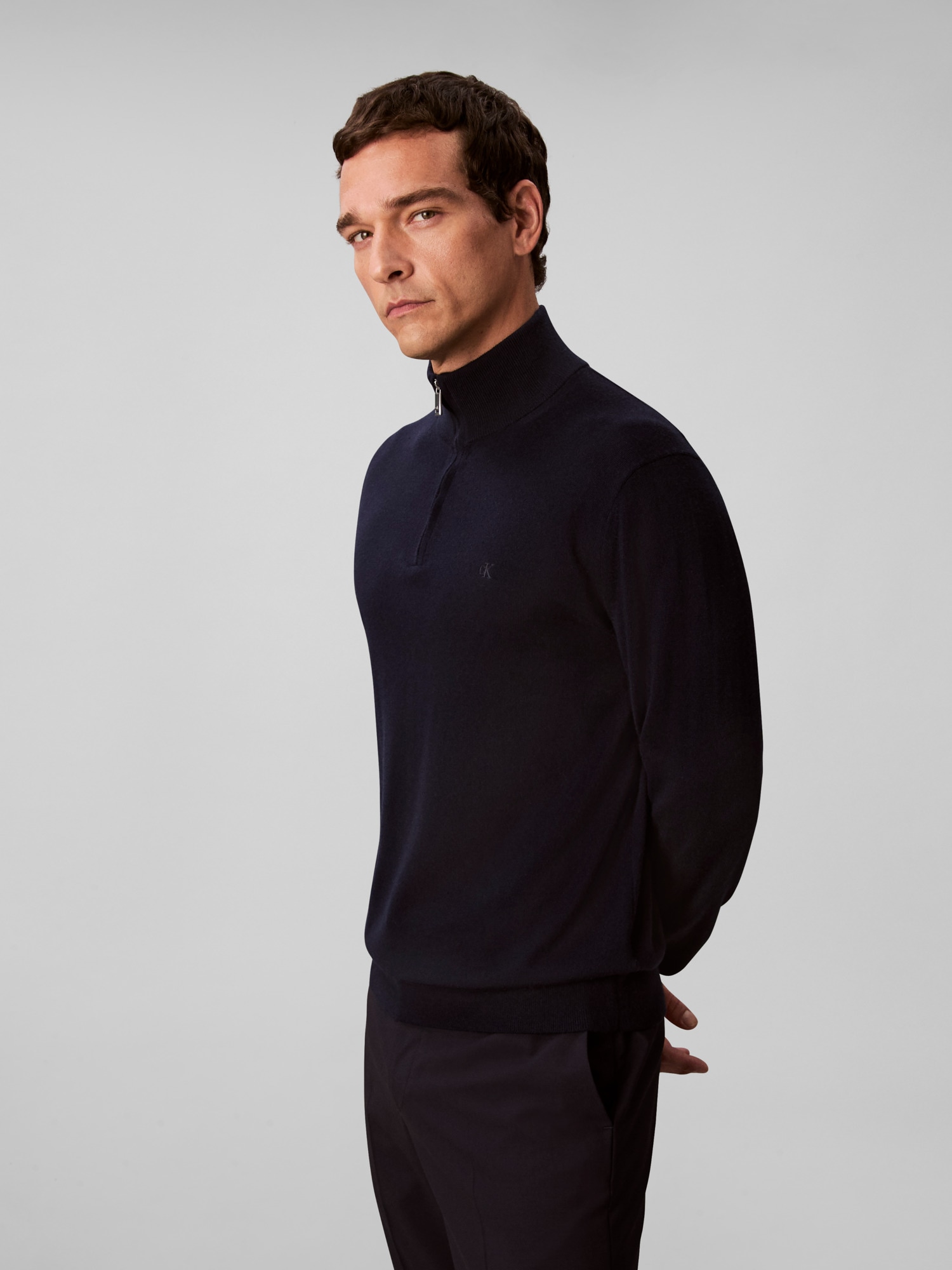 Calvin Klein Stehkragenpullover »LS 100% MERINO QZ 14GG«, Mit Rundhalsausschnitt, regular fit