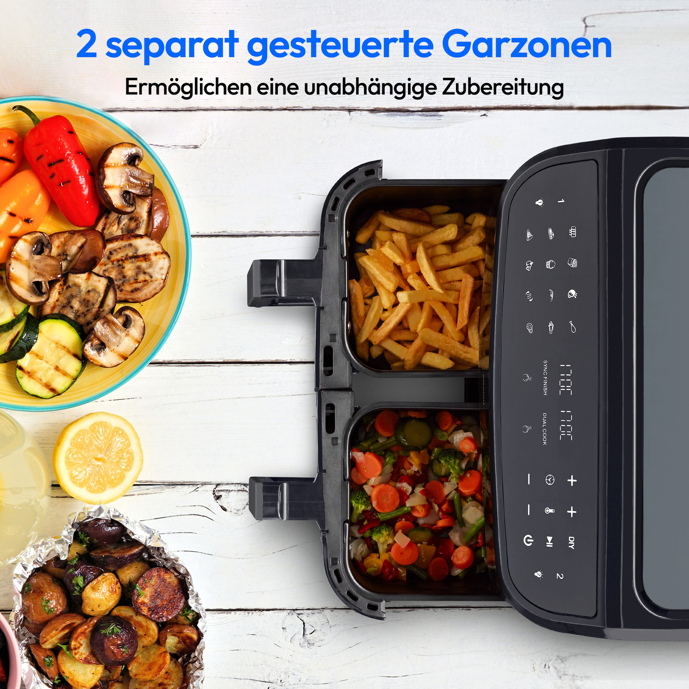 Medion® Heißluftfritteuse »MD 11760 P20XXL Twin«, 2400 W, Temperatur 50 - 200 °C, ILAG Beschichtung, Sync-Finish