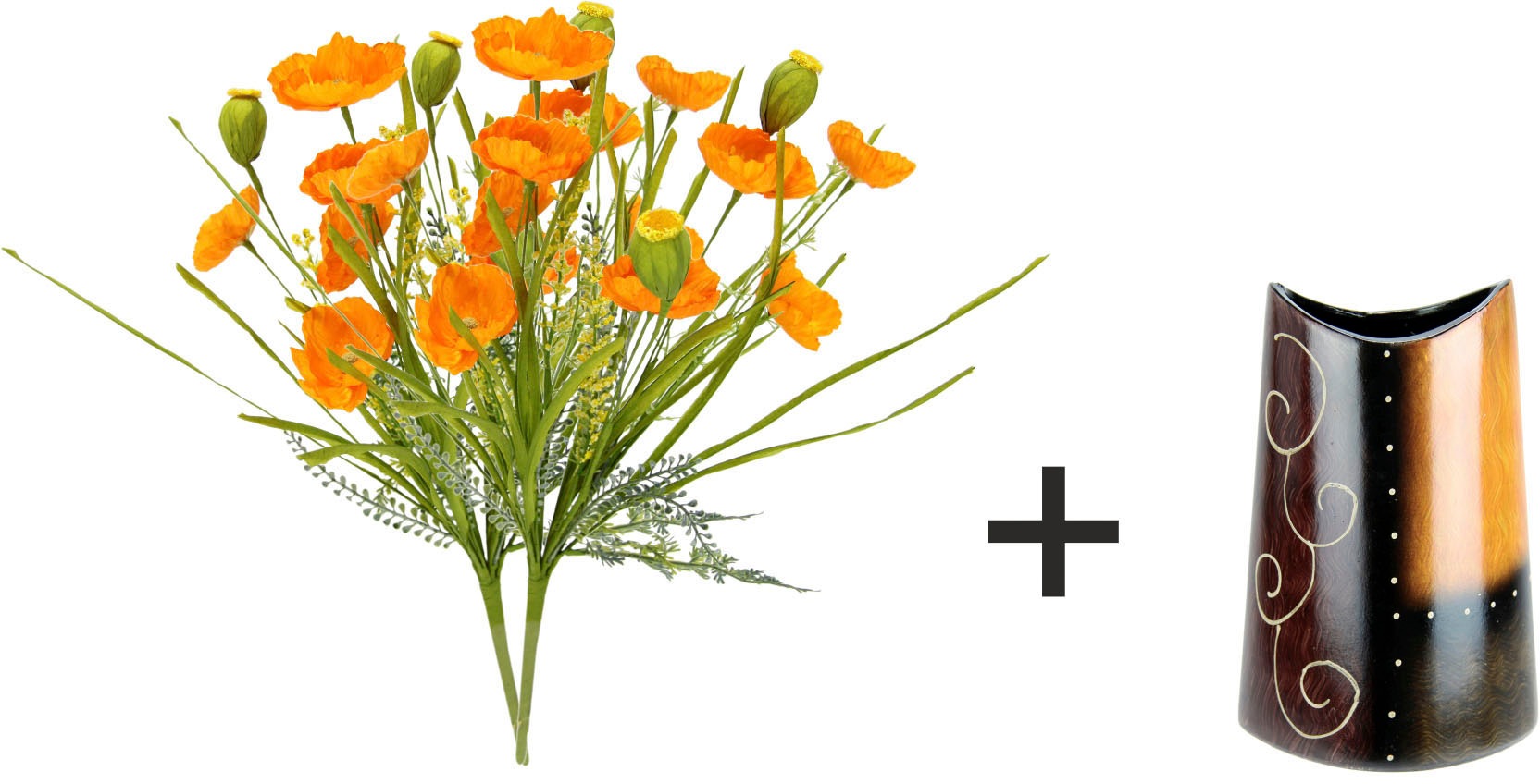 I.GE.A. Kunstblume »Mohnblumenbusch in Vase aus Keramik« Blumen Mohnblume Mohn Mohnbusch Bouquet Strauß Seidenblumenstrauß