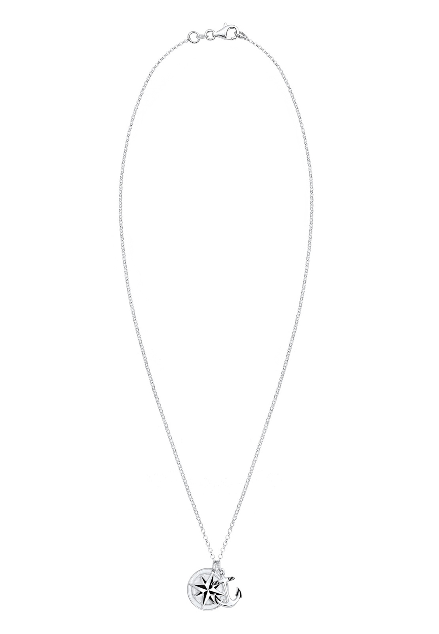 Kuzzoi Lange Kette »Halskette Kompass Anker 925 Sterling Silber«