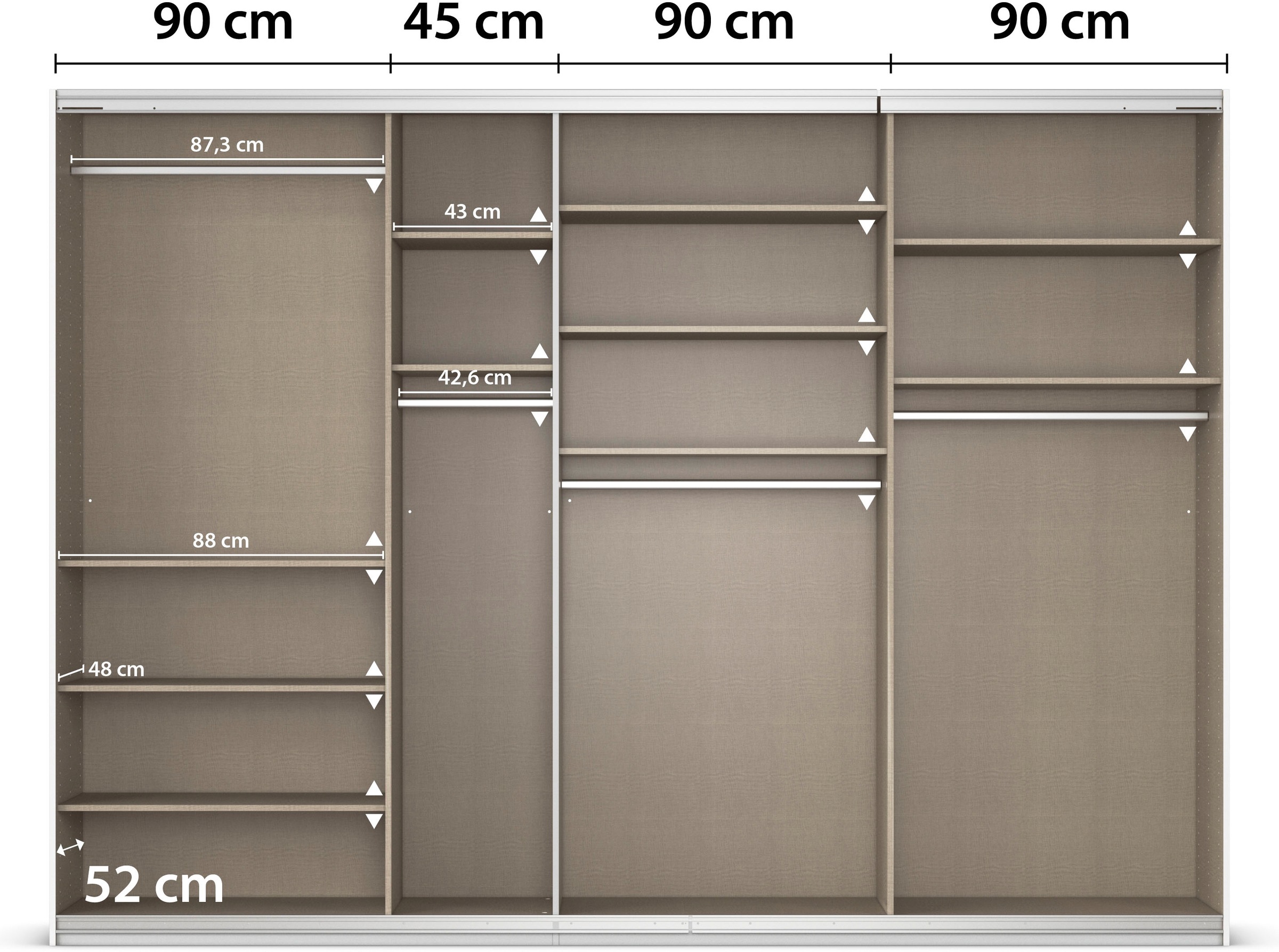 rauch Schwebetürenschrank »Kleiderschrank Schrank Garderobe AGORDO mit Dekor- oder Hochglanzfront«, (in zwei Griff-Farben), durchdachte Innenausstattung, in 4 Breiten und 2 Höhen MADE IN GERMANY