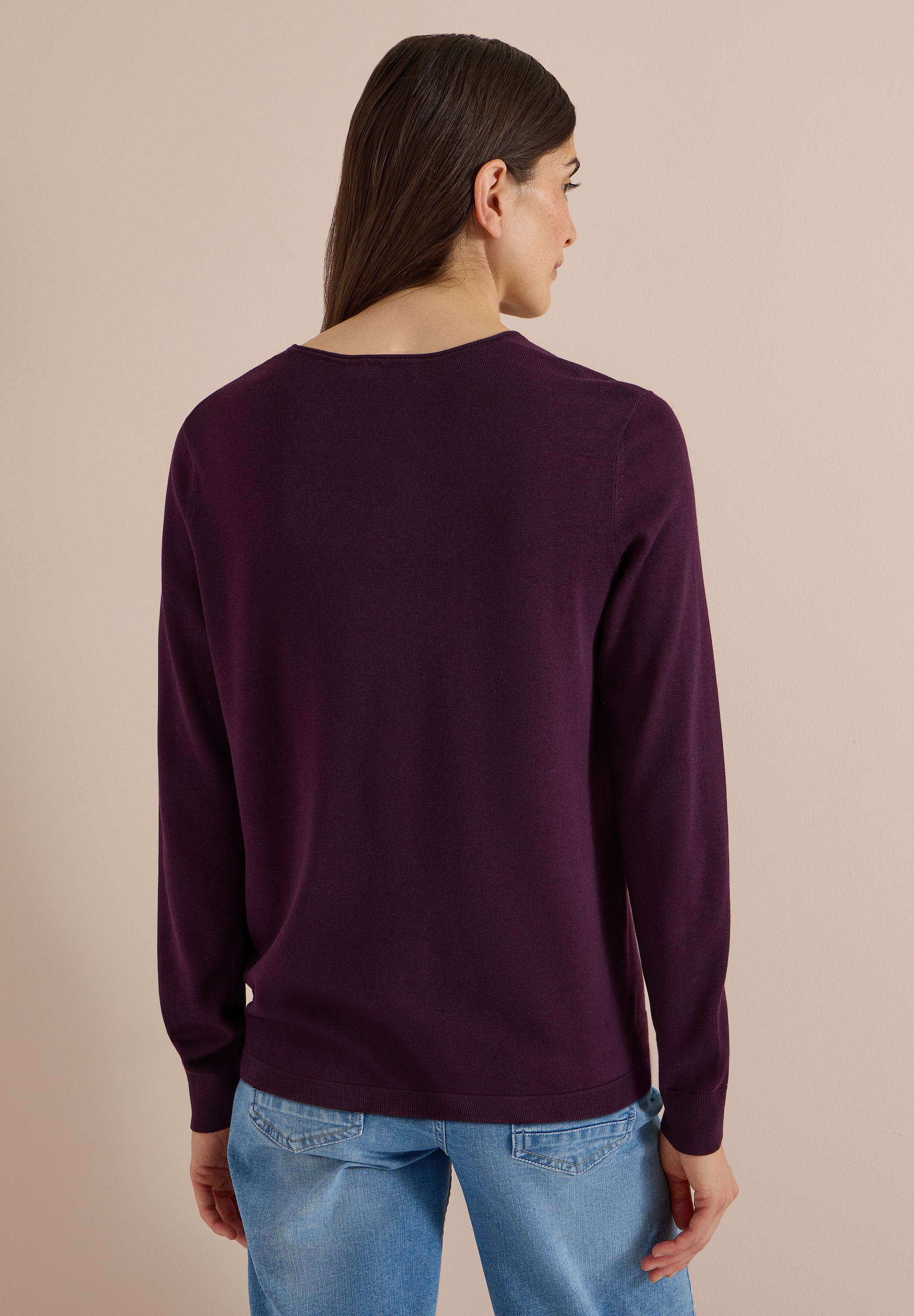 Cecil Strickpullover Baumwoll-Viskosemix, Feinstrick, unifarben