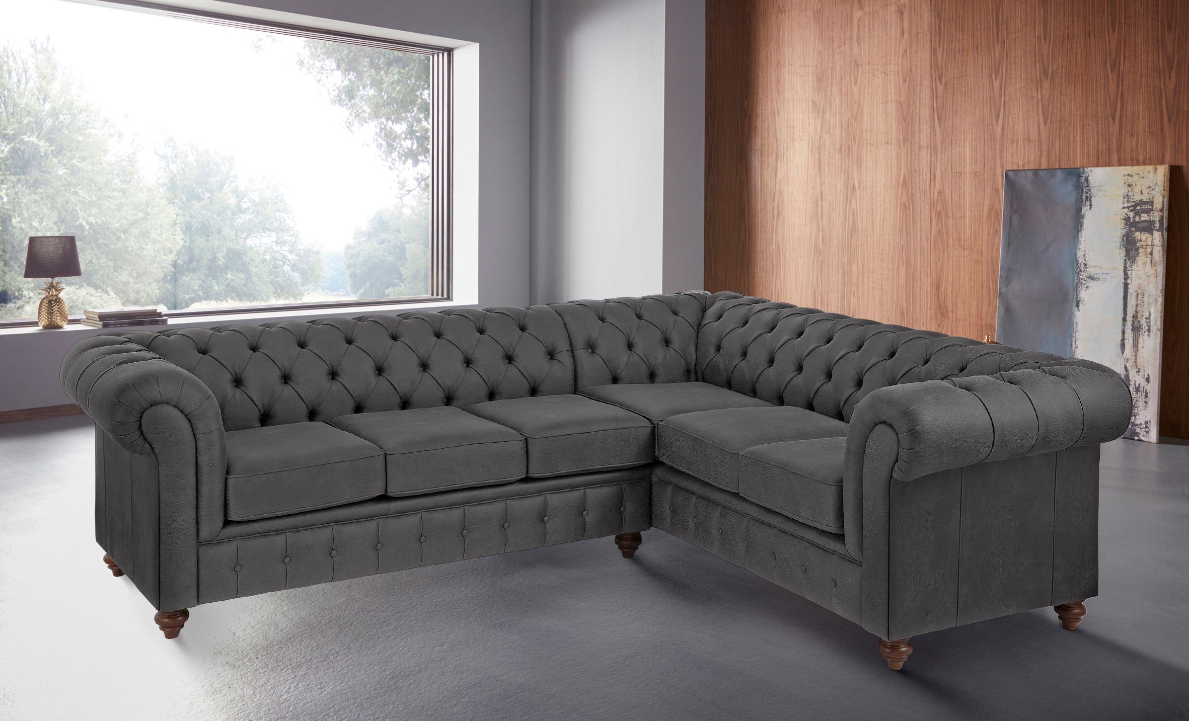 Home affaire Chesterfield-Sofa »Chesterfield Ecksofa, auch in Leder L-Form«, hochwertige Knopfheftung, langer Schenkel links oder rechts wählbar