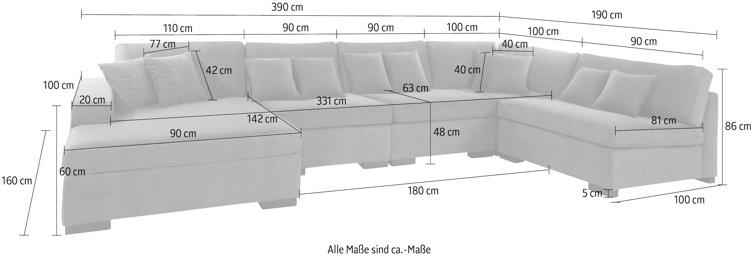 Guido Maria Kretschmer Home&Living Wohnlandschaft »Skara U-Form«, Lounge-Sofa mit Federkernpolsterung, in vielen Bezugsvarianten