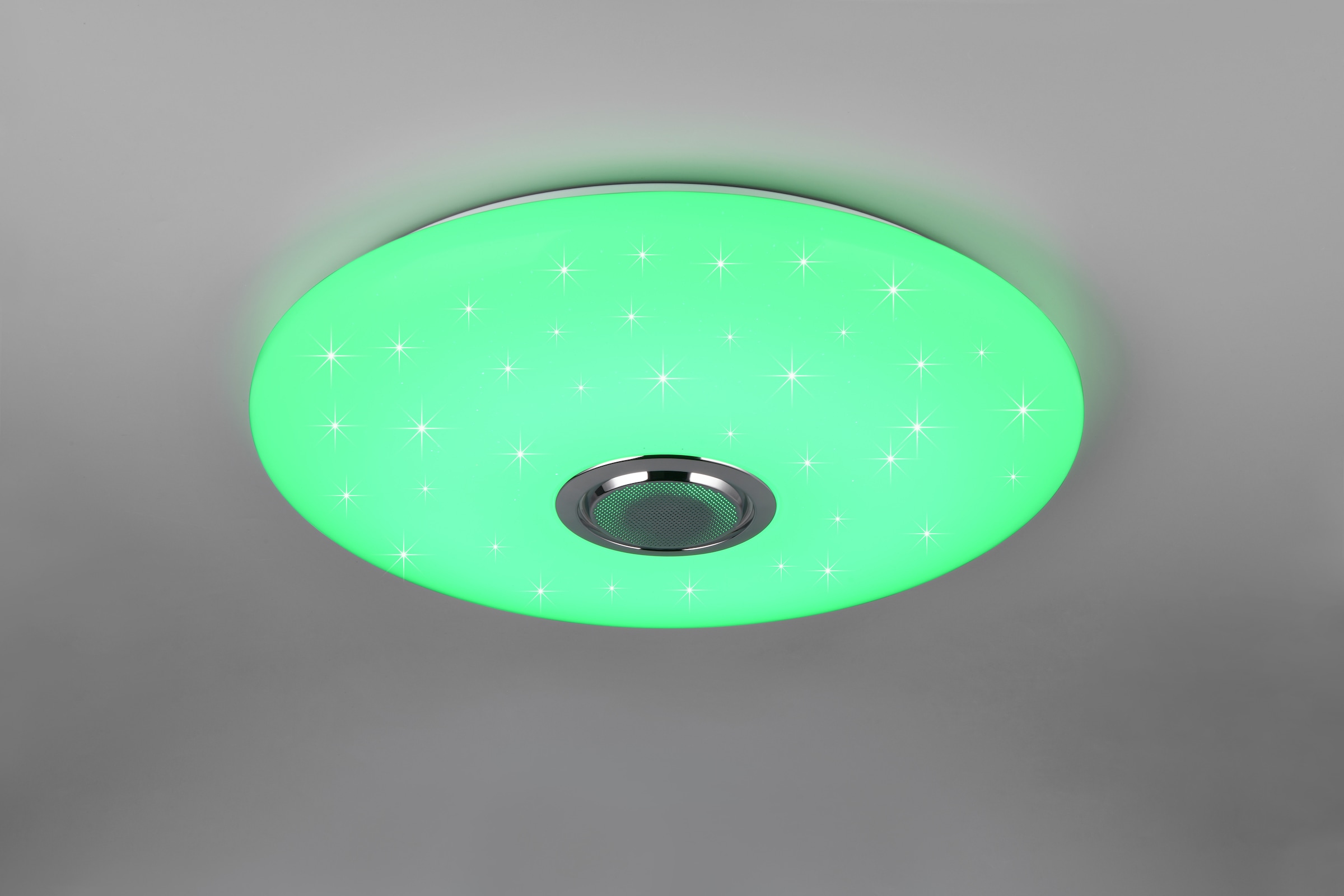 REALITY Leuchten LED Deckenleuchte »MUSICA, LED Deckenlampe mit Bluetooth Lautsprecher, Fernbedienung inkl« LED-Board 1 Stk. warmweiß - kaltweiß RGBW Farbwechsel mit Rainbow-Effekt, dimmbar, Timer, Starlight, Memory
