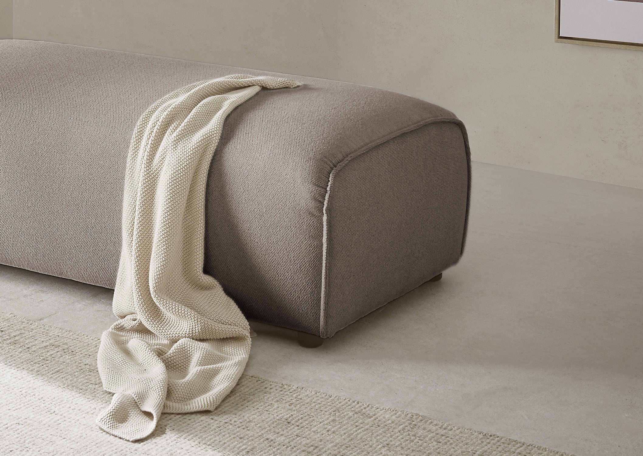 LeGer Home by Lena Gercke Hocker »PIARA, Polsterhocker mit Kedernaht, Cord, Leinenoptik o. Strukturstoff«, zur Serie PIARA, rechteckig, schwarze Füße, bequemer Sitzkomfort