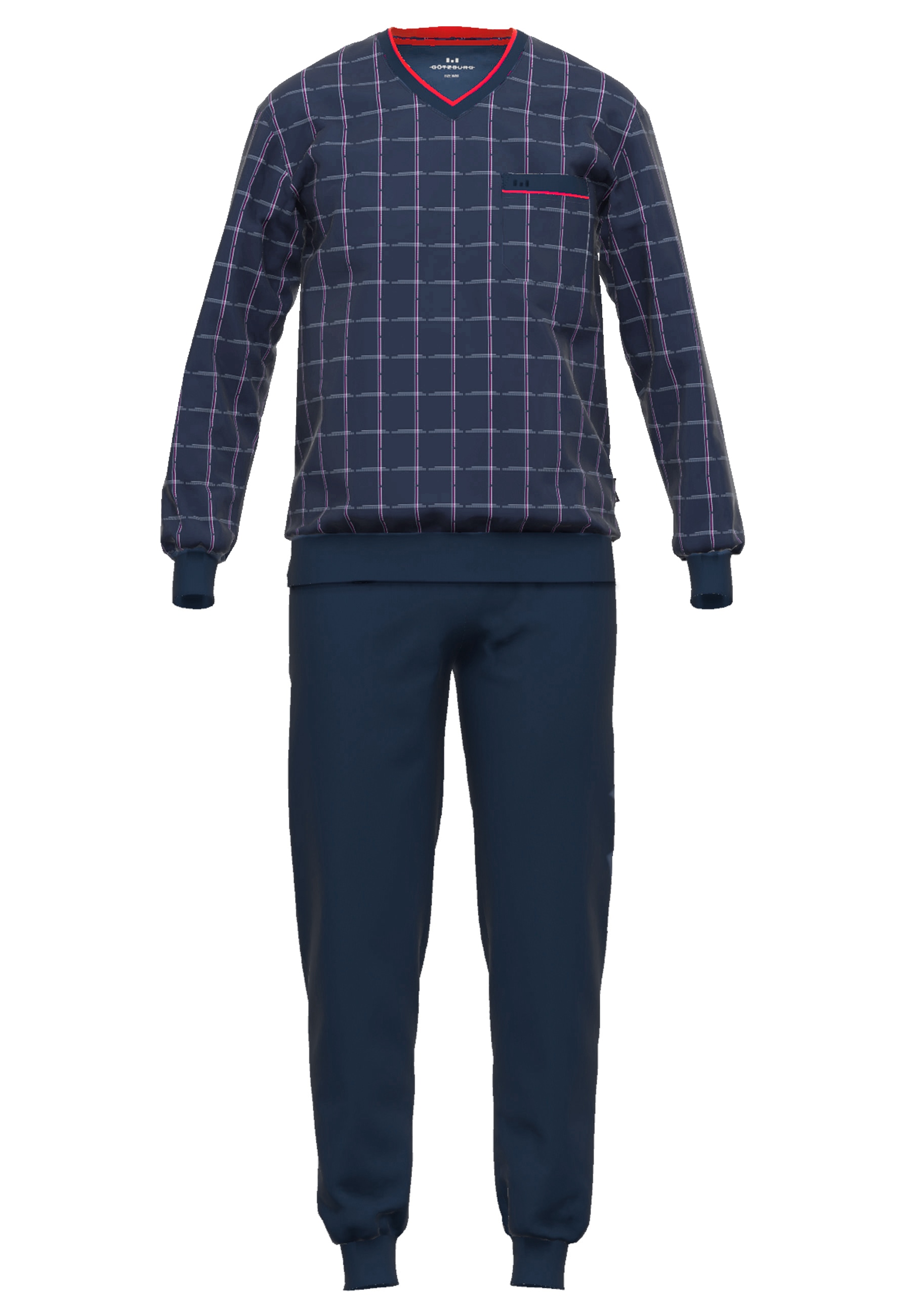 GÖTZBURG Pyjama »Bronx« 2 Stk. tlg., Langarm, V-Ausschnitt, lange Hose, Baumwolle, mit Muster