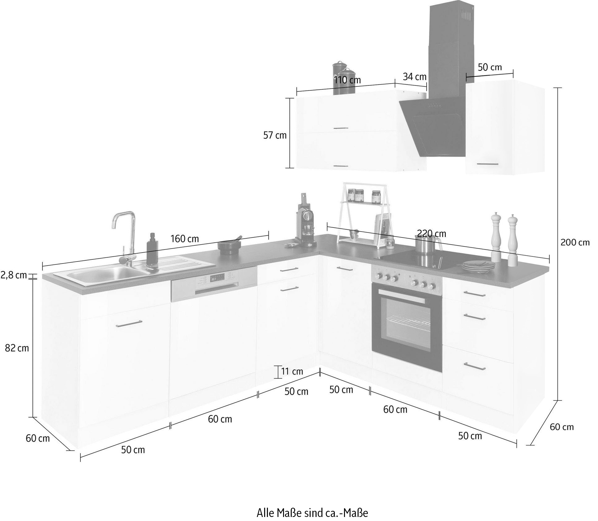 KOCHSTATION Winkelküche »KS-Trier«, ohne E-Geräte, Stellbreite 220/220 cm