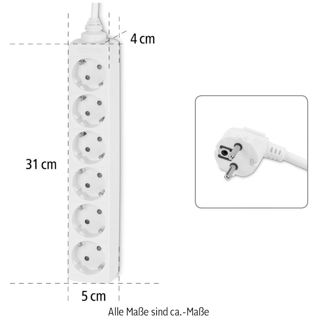 Hama Steckdosenleiste »Steckdosenverteiler 6-fach«, 6-fach, (Kabellänge 1,4 m)