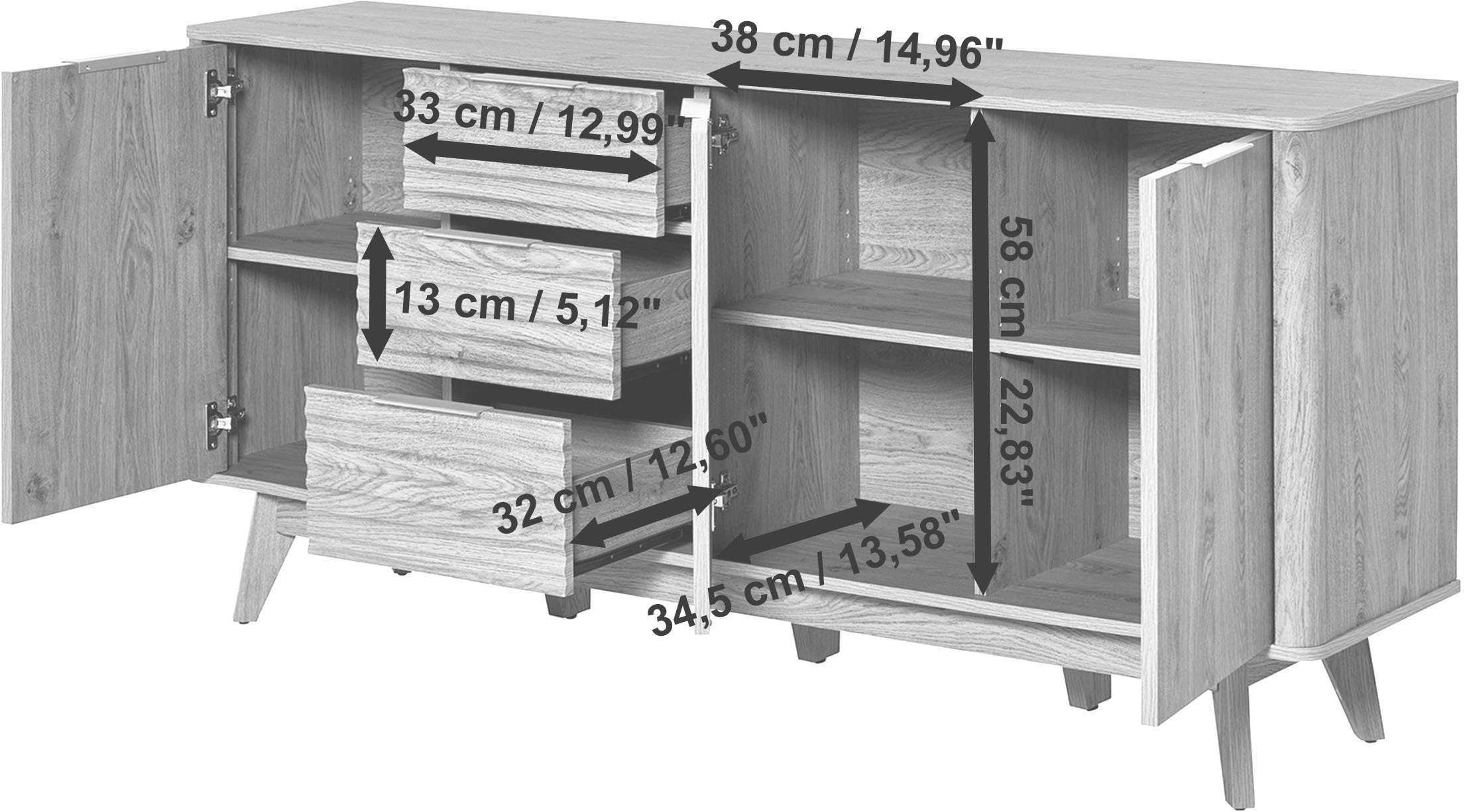 Jahnke Sideboard »WAVE SB 170« 1 Stk. tlg. Sideboard, 3 Schubladen + 3 Türen, Wellendesign, Breite 169,5 cm