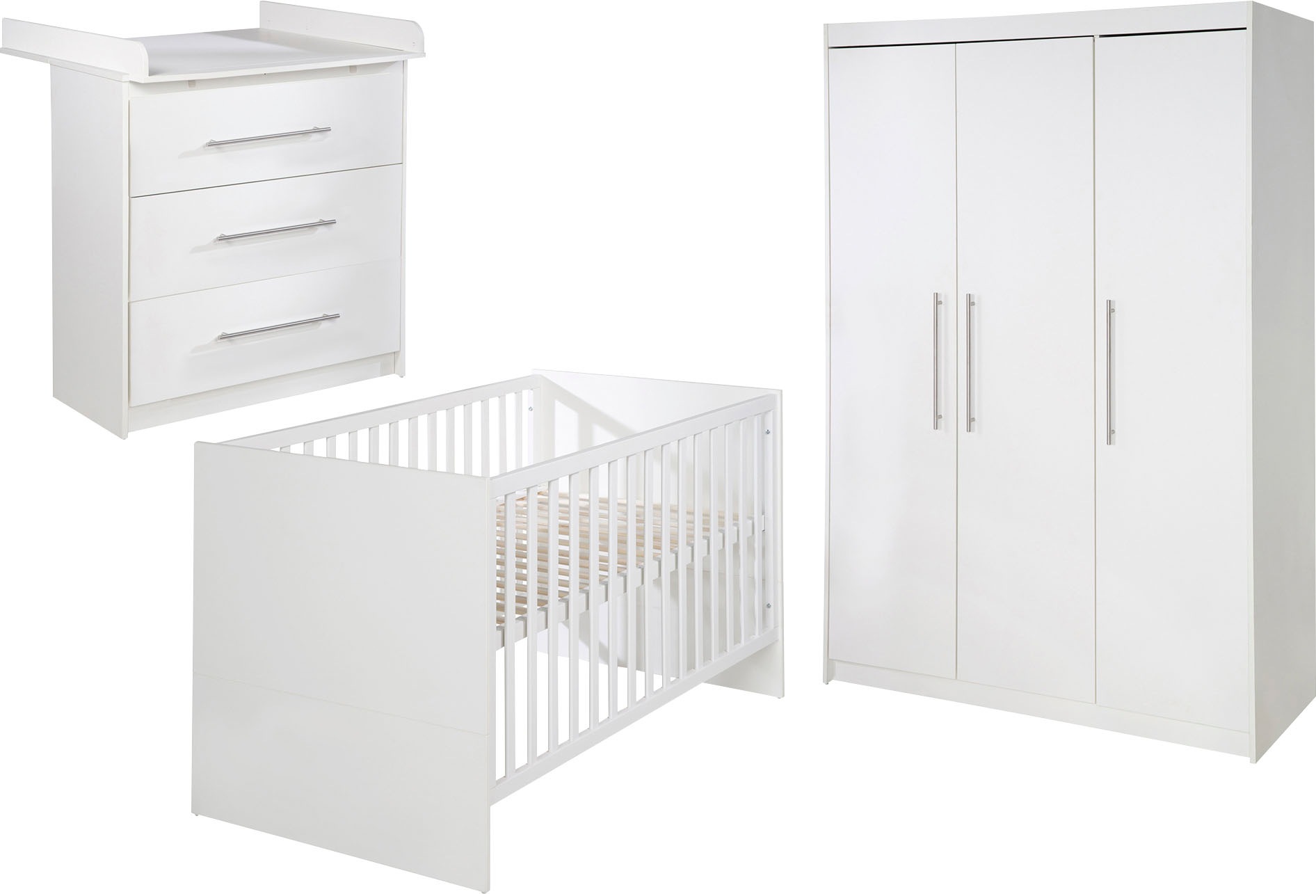 Babymöbel-Set »Maren«, (Set, Babybett 70x140 cm, Wickelkommode & Kleiderschrank...