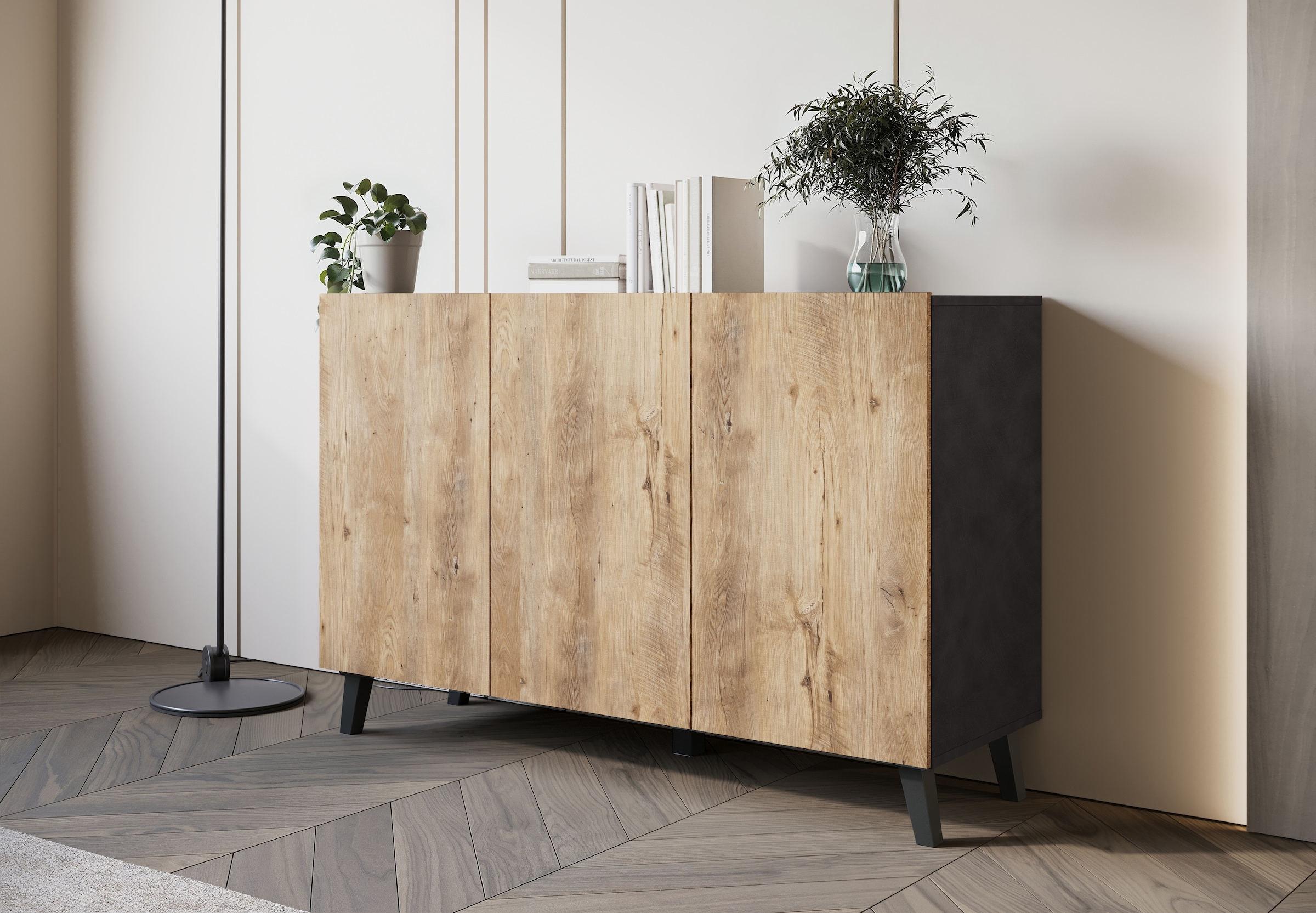 Home affaire Sideboard »SIDEBOARD PHUKET II, Stilvolle, grifflose Kommode, Breite 120cm« 1 Stk. tlg. Mit 6 Fächern und höhenverstellbaren Einlegeböden