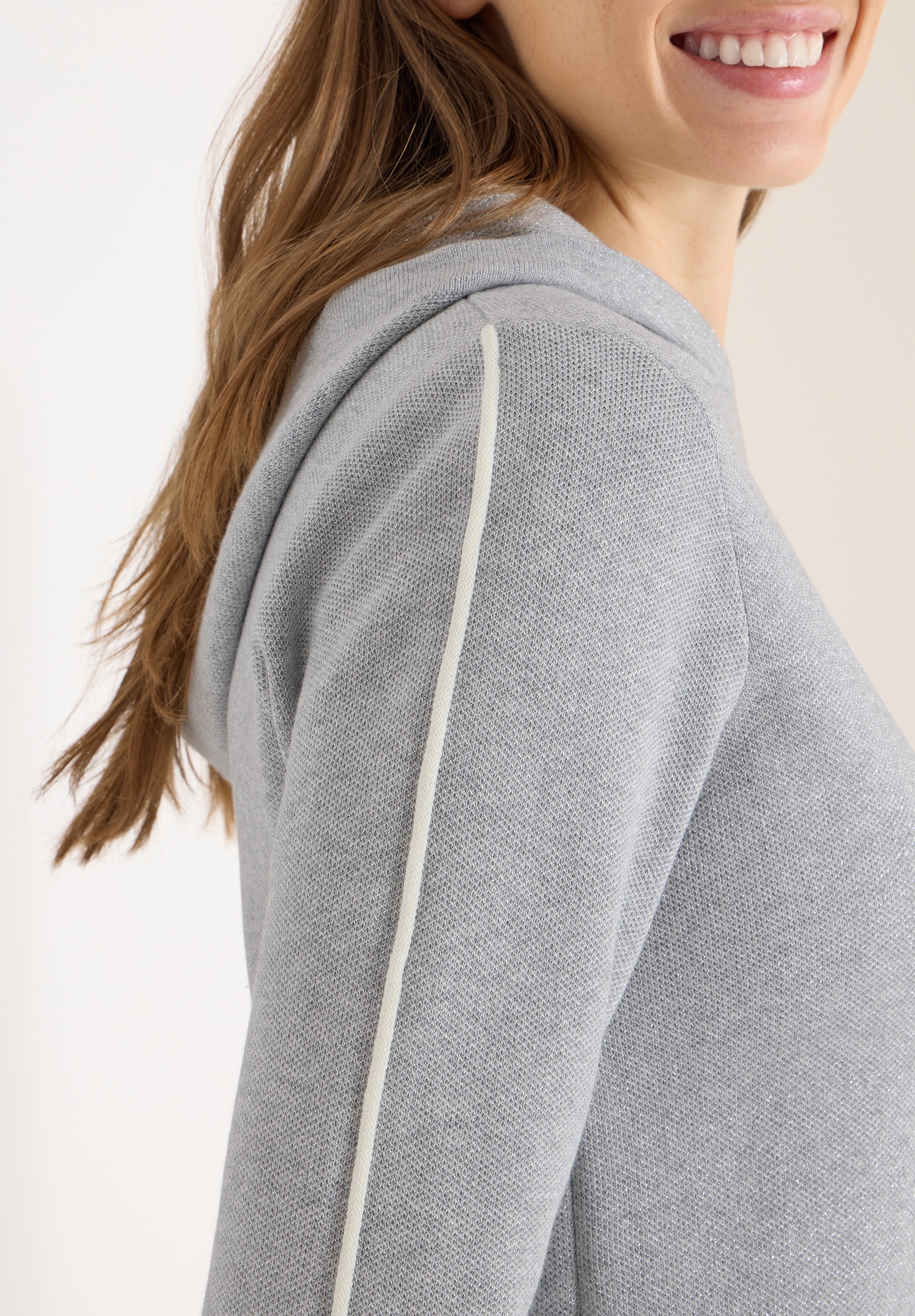 Cecil Strickkleid Ohne Taschen Glitzerkleid - Langarm mit Gallonstreifen und Kapuze