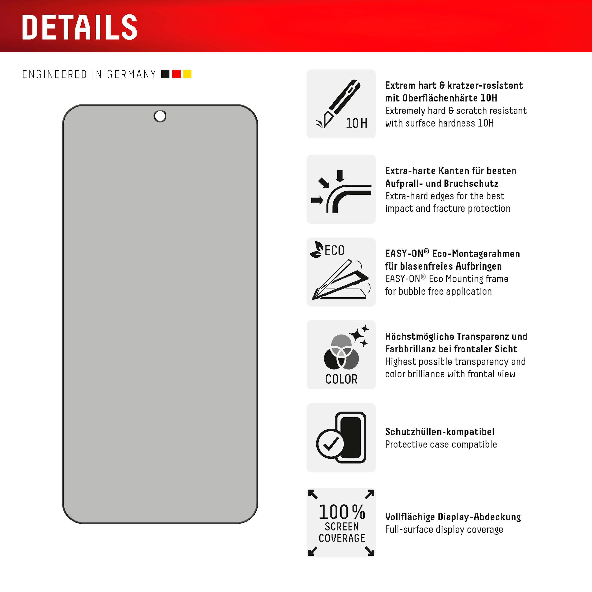 Displex Displayschutzglas »Privacy Glass«, für Samsung Galaxy S24+-Samsung Galaxy S25+, Blickschutz Displayschutzfolie Displayschutz kratzer-resistent 10H