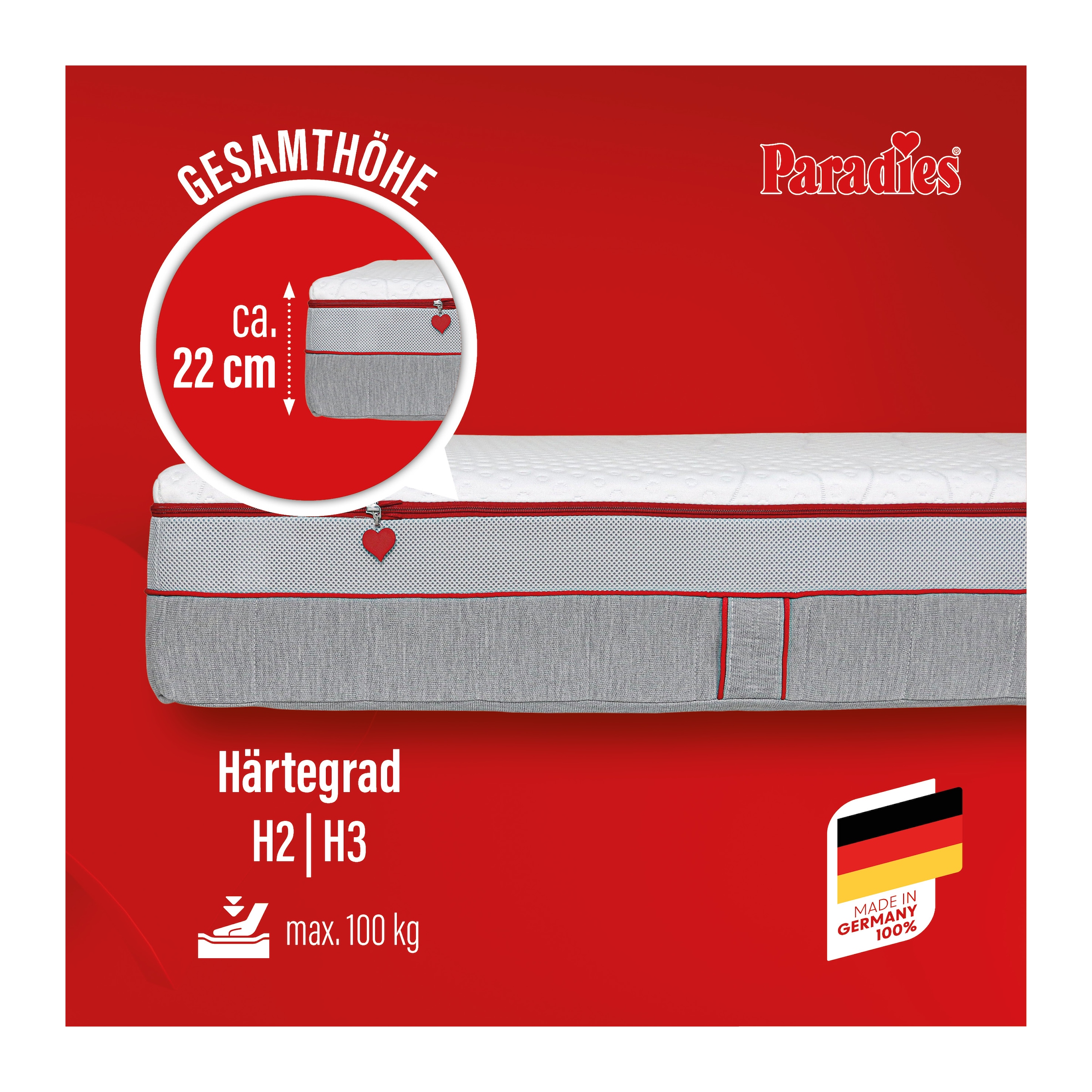 Paradies »Neuheit: Paradies Perfekta KS, 90x200, 140x200 cm & weitere Größen« 22 cm hoch Raumgewicht: 35 kg/m³ 1 Stk. tlg. Maximaler Komfort mit Memoryschaum und Klimaregulierung