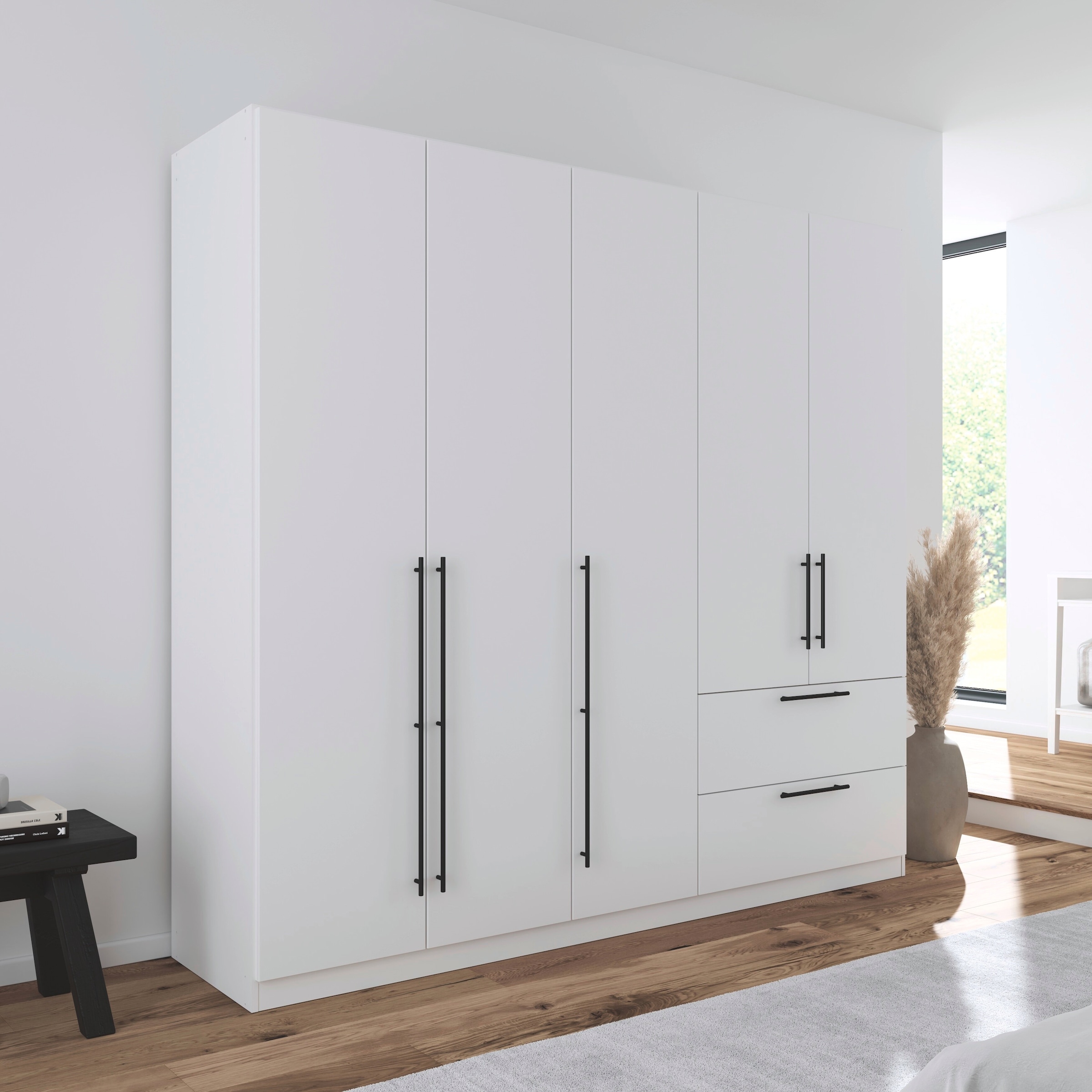 rauch Kleiderschrank »Drehtürenschrank Schrank Garderobe Wäscheschrank Schlafzimmer AVOLA«, (in 3 verschiedenen Ausstattungen BASIC/CLASSIC/PREMIUM), mit hochwertigen Stangengriffen aus Metall in Schwarz MADE IN GERMANY
