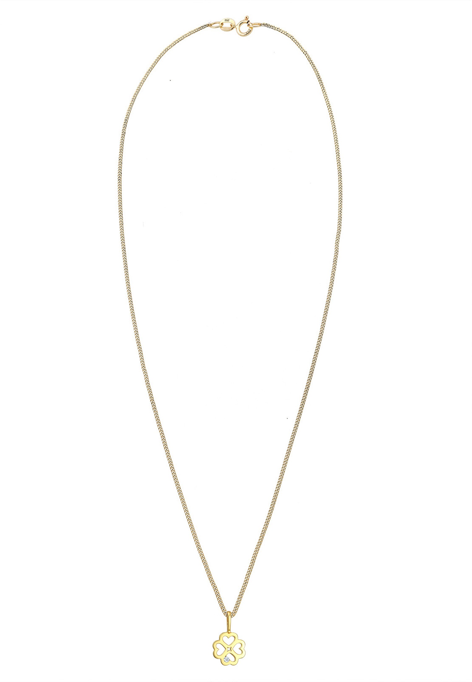 Elli DIAMONDS Silberkette »Halskette Kleeblatt Diamant Weiß Brillantschliff (0.015 ct) 585 Gelbgold«