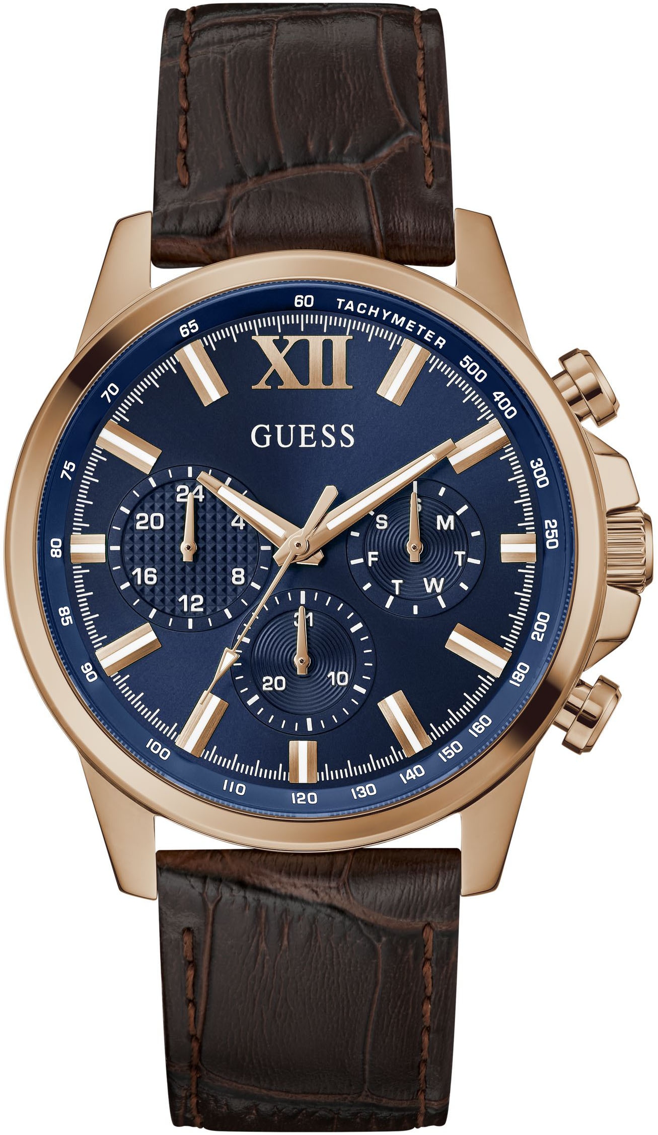 Guess Multifunktionsuhr »WALKER« Quarzuhr, Armbanduhr, Herrenuhr, Datum, Wochentag, Lederarmband