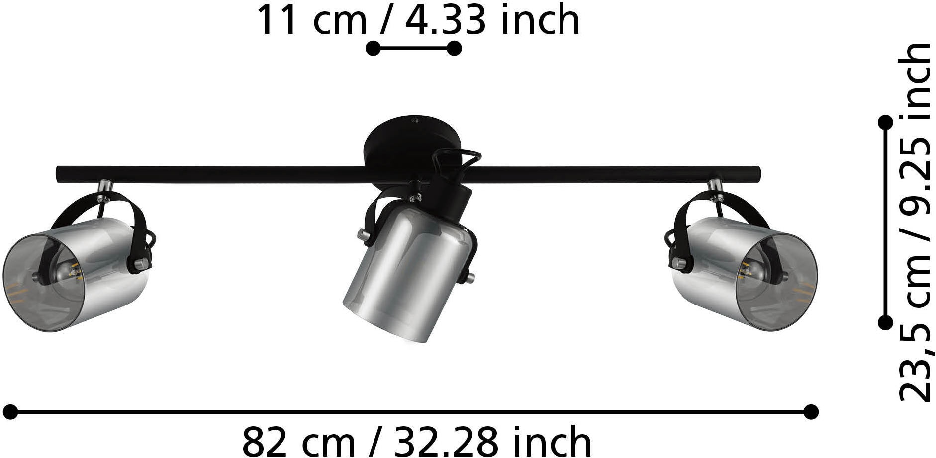 EGLO Deckenspot »BERREGAS Spotlampe - Stahl - E27 - 3X40W - IP20« E27 1 Stk. Wandleuchte, Wandspot, schwenkbar, Strahler, L77,5 x B11 x H24 cm