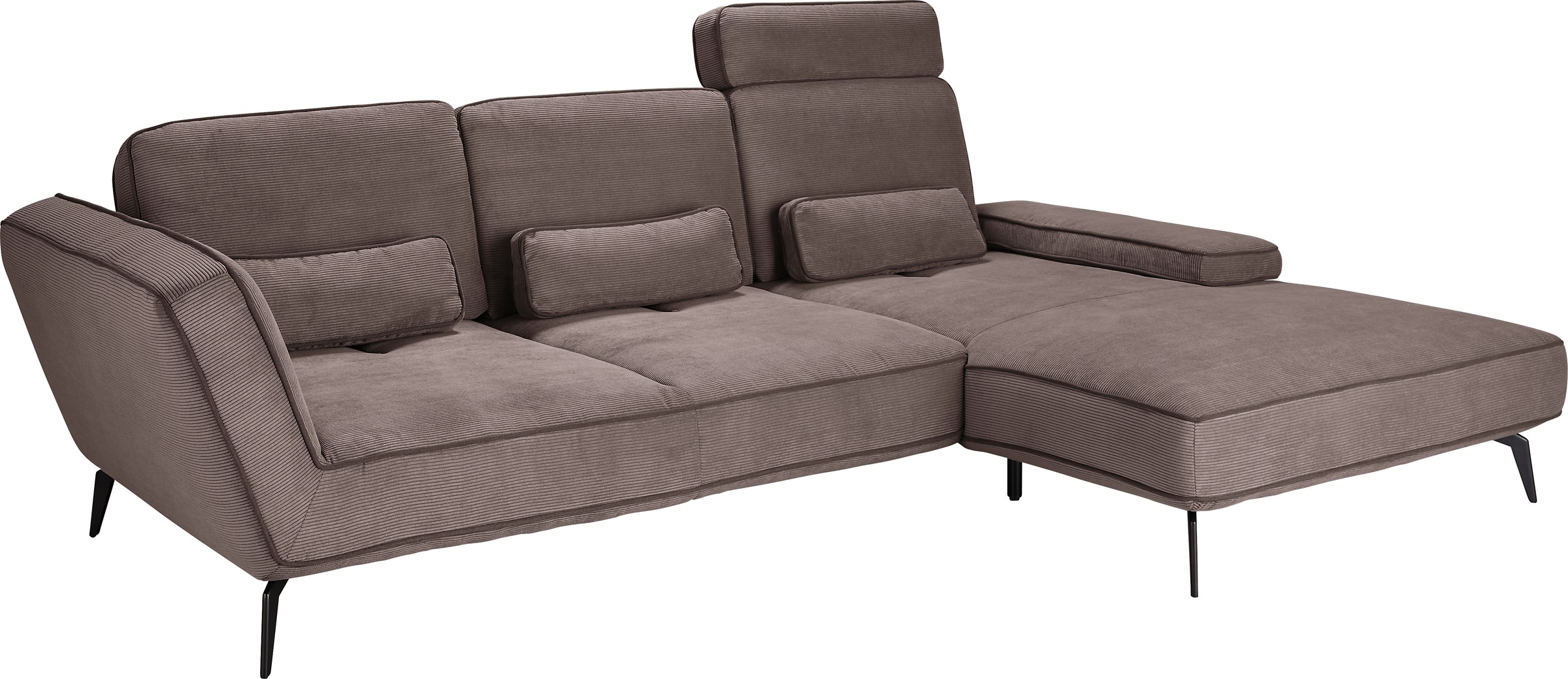 set one by Musterring Ecksofa »SO 4500, Füße schwarz matt, inkl Schwenkrückenfunktion, Cord, L-Form« wahlweise mit Kopfstütze/Armteilverstellung/Rückenneigung