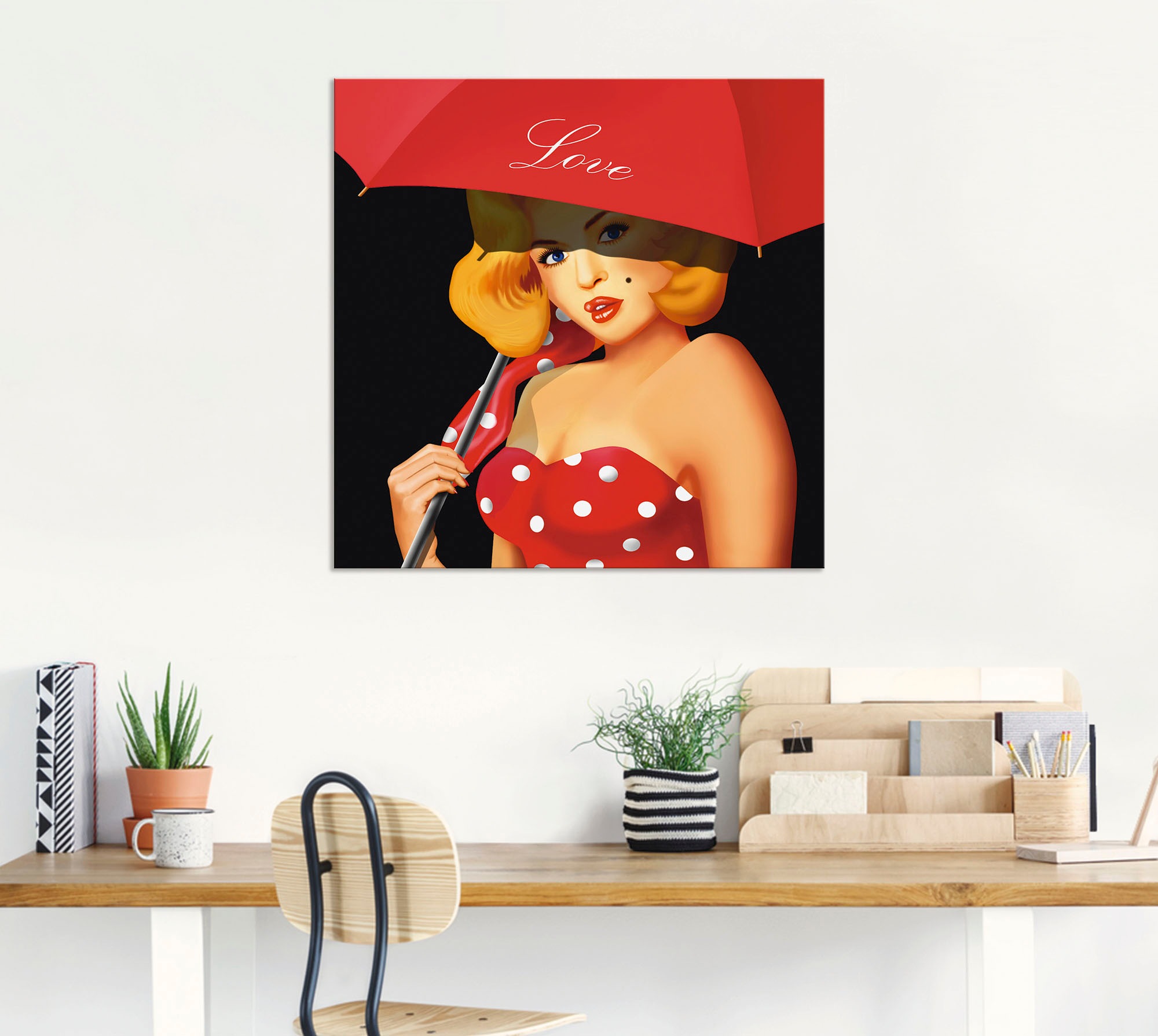 Artland Wandbild »Pin-Up Girl unter rotem Regenschirm« Frau 1 Stk. tlg. als Alubild, Leinwandbild in verschied. Größen