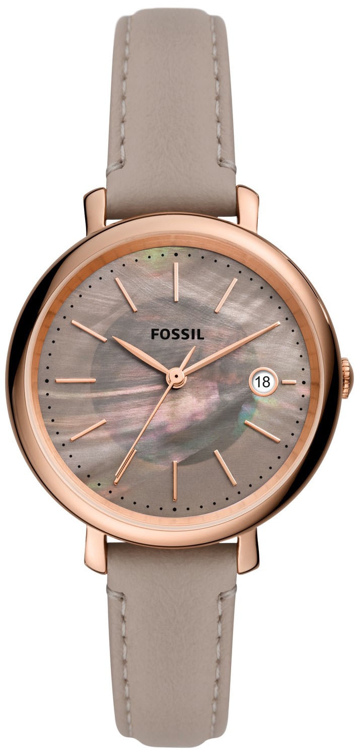 Fossil Solaruhr »Jacqueline, ES5091«, Armbanduhr, Damenuhr, Datum, Nachhaltigkeitssiegel, Lederarmband