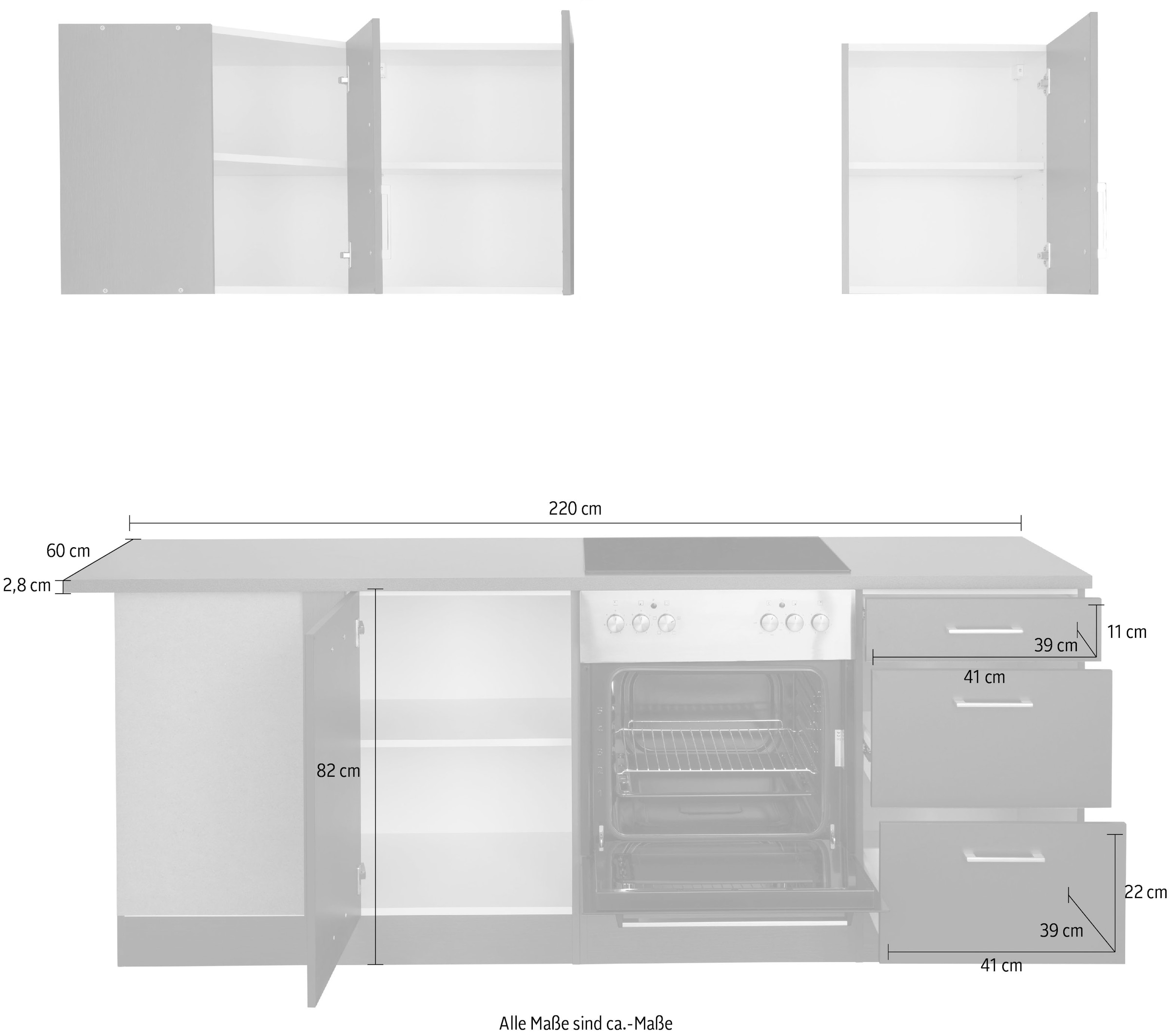 KOCHSTATION Küchenzeile »KS-Paris – Küchen mit einzigartigen Fotomotiven auf den Fronten« Stellbreite 220/220 cm, wahlweise mit E-Geräten, mit Motivdruck