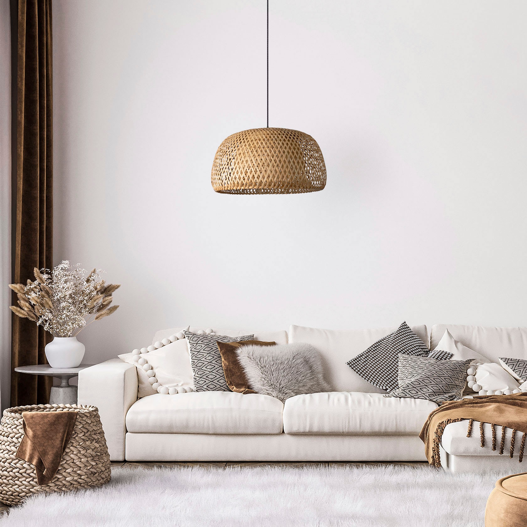 Paco Home Pendelleuchte »PESA«, Leuchtmittel E27 | ohne Leuchtmittel, Bambus Korblampen Hängeleuchte Rattan Optik Natur Boho E27 Rund