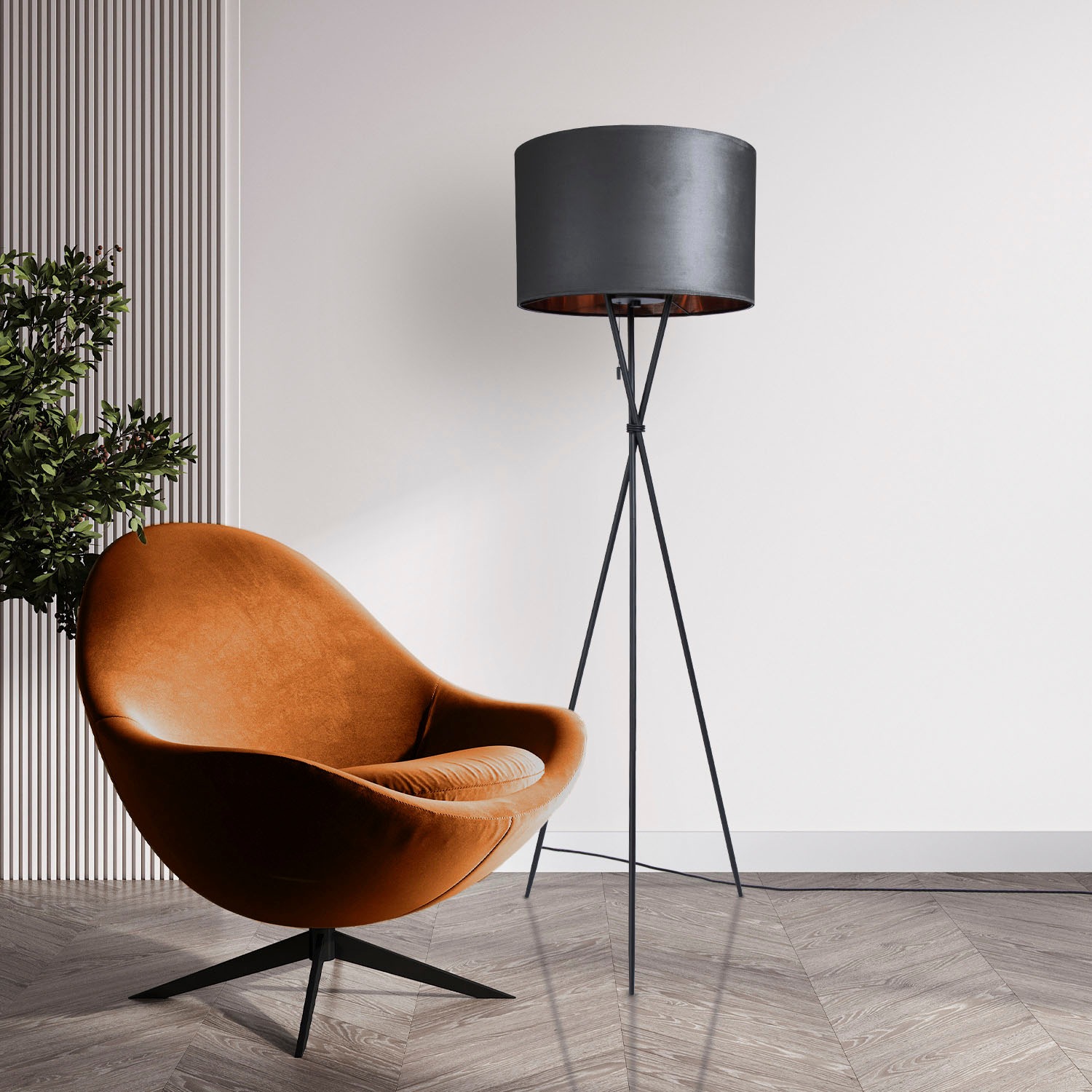 Paco Home Stehlampe »Kate uni Color« E27 Wohnzimmer Dreibein Standleuchte Velour Höhe 177,5cm Filigran E27 in schwarz, Größe Höhe: 177,5 cm