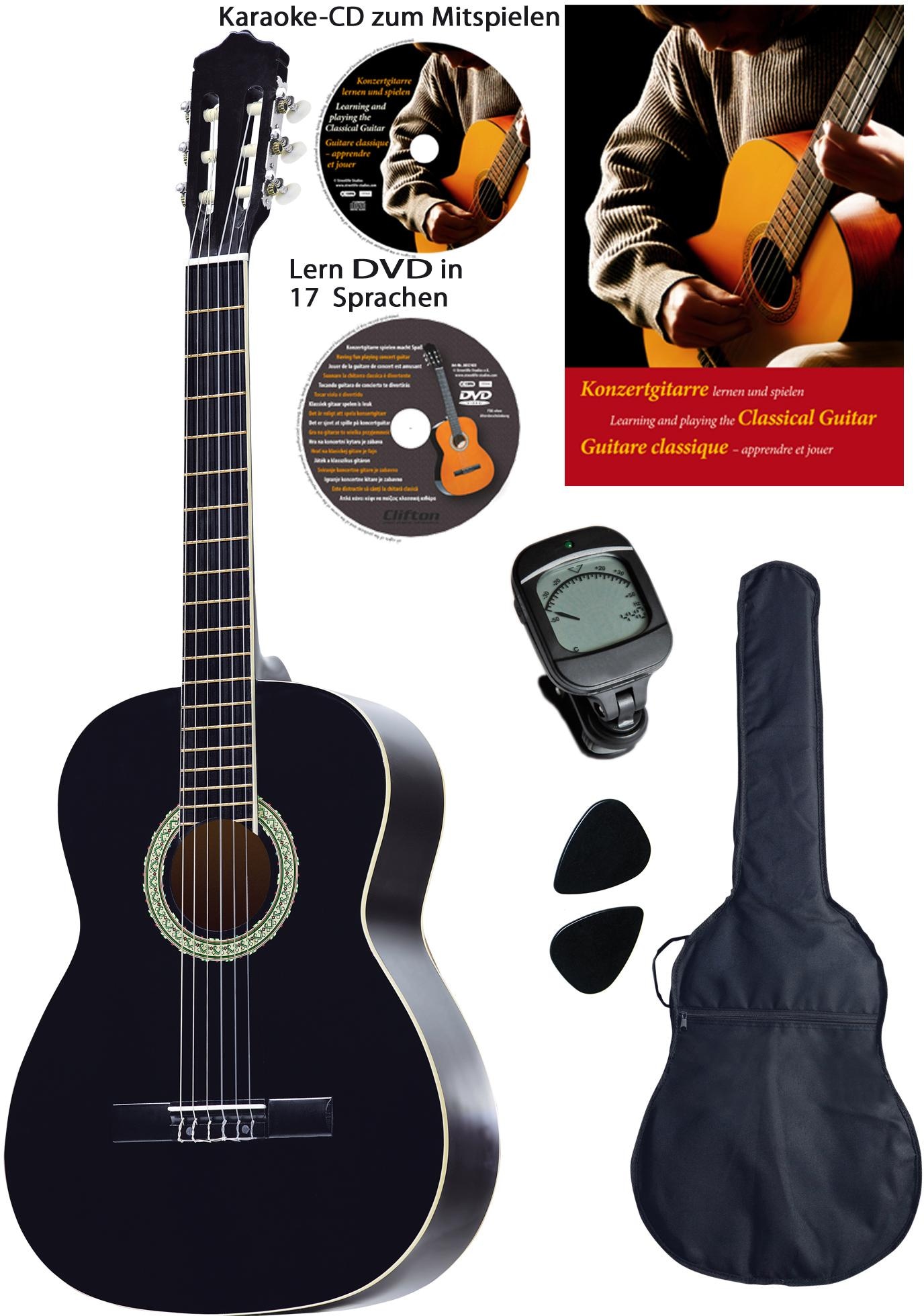 Clifton Konzertgitarre »Konzertgitarren Set, 4/4« Komplettset in schwarz