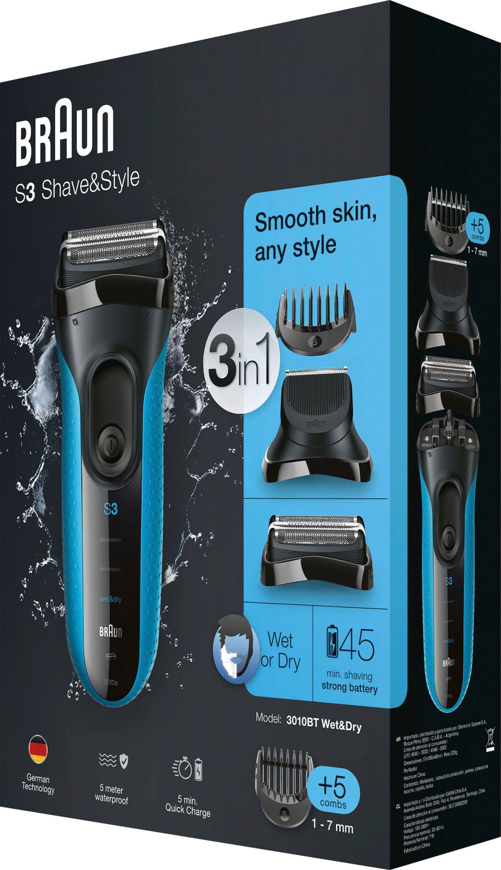 Braun Elektrorasierer »Series 3 Shave&Style 3010BT«, Wet&Dry, 30 Minuten Akkulaufzeit