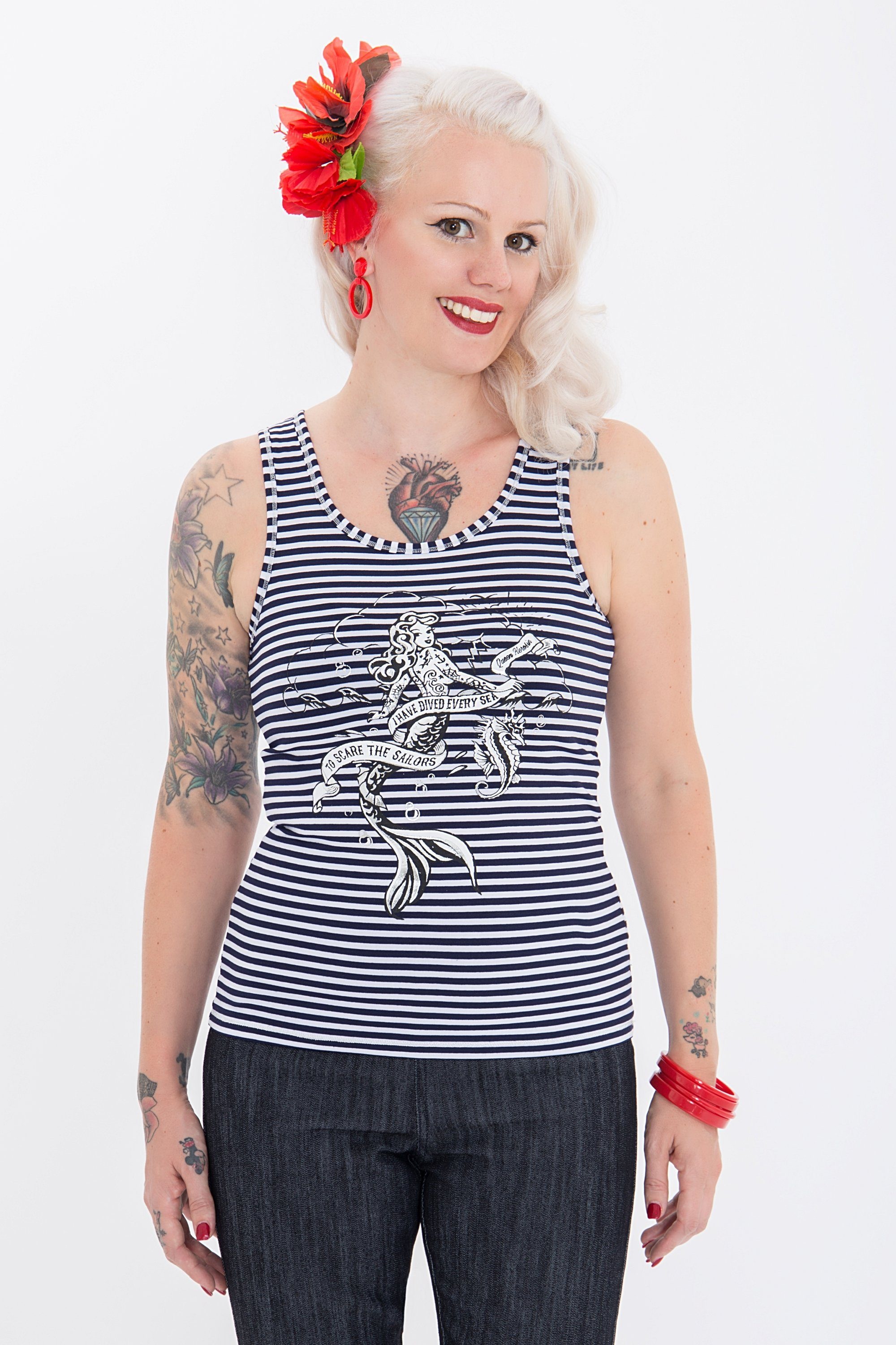 QueenKerosin Trägertop »Scare the Sailors«, mit glitzernden Meerjungfrauen Print