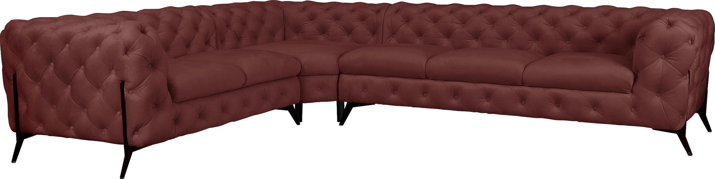 Leonique Chesterfield-Sofa »Amaury L-Form«, großes Ecksofa, Chesterfield-Optik, Breite 323 cm, Fußfarbe wählbar