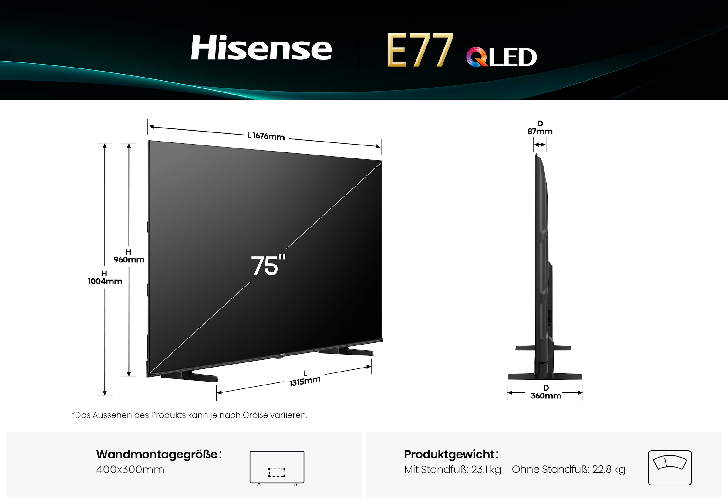 Hisense QLED-Fernseher »75E77Q«, 4K Ultra HD, Smart-TV, 4K UHD QLED