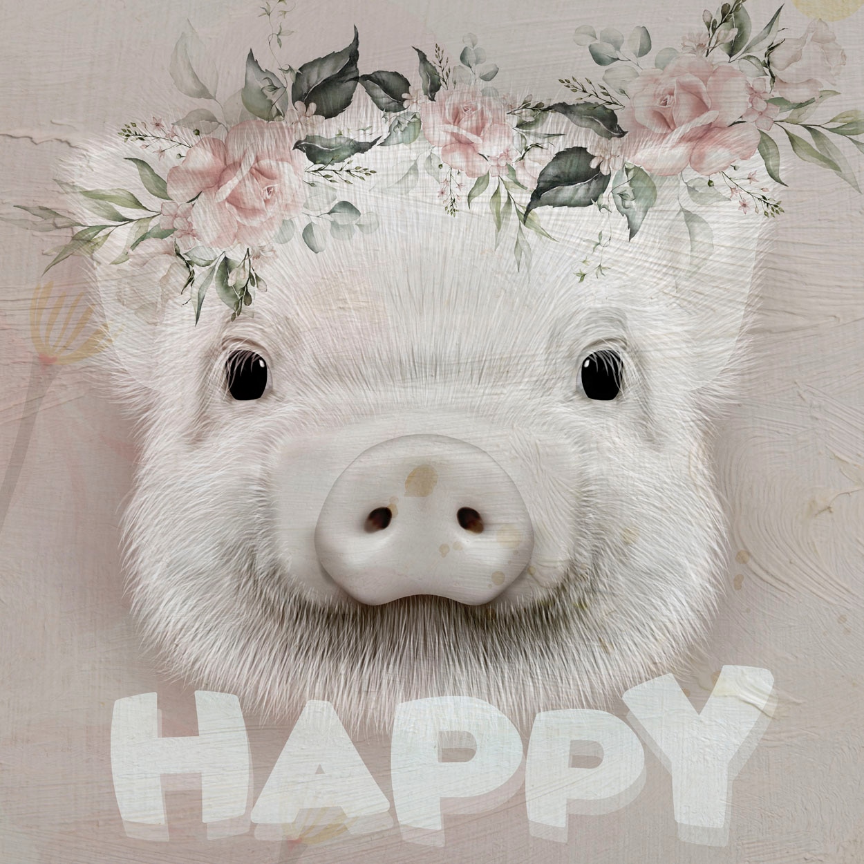queence Leinwandbild »Abilou«, Schwein-Kunst-Schweine-Blumen-Blumenbilder, (1 St.), Premium-Leinwandstoff, Handarbeit aus Deutschland