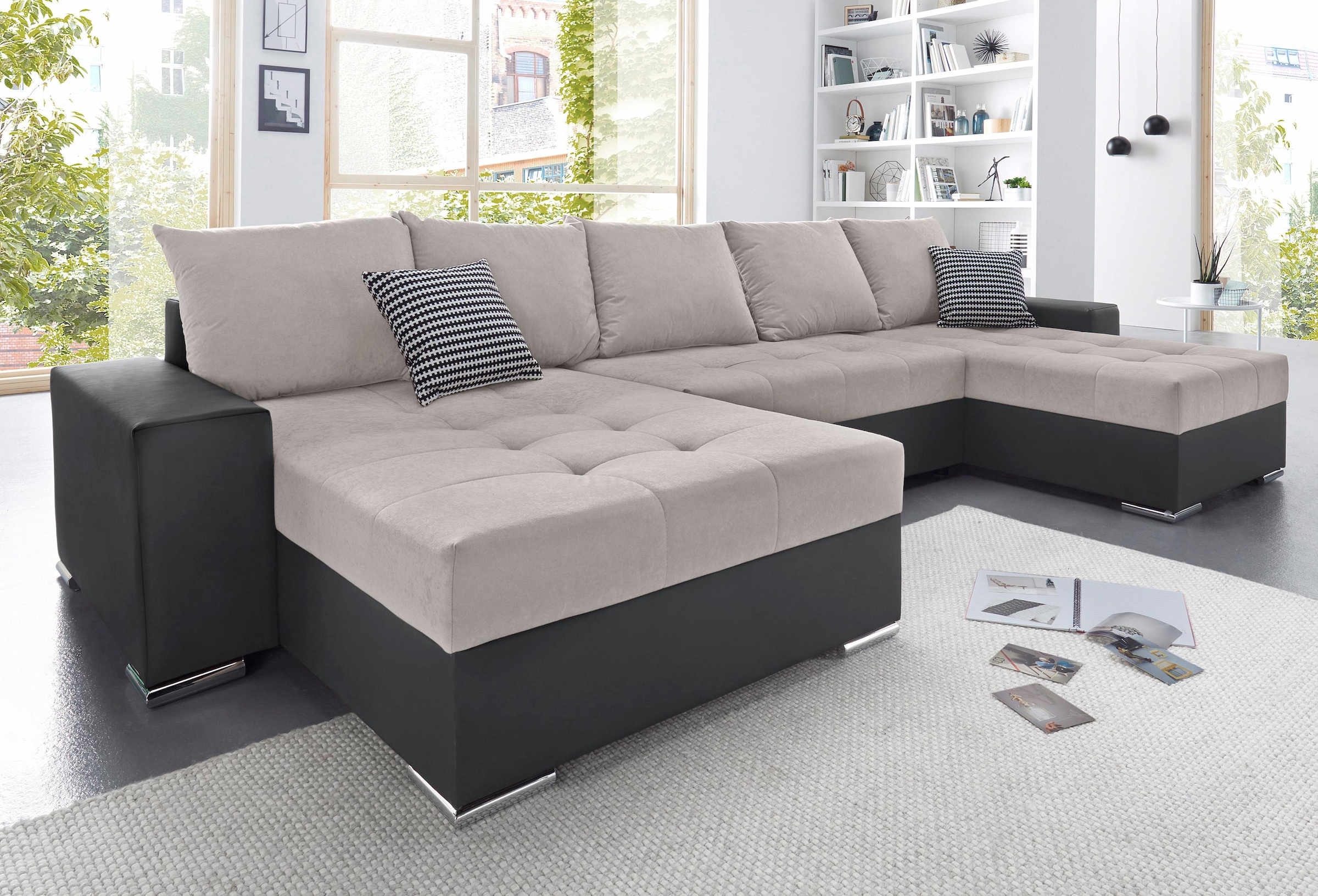 COLLECTION AB Wohnlandschaft »XXL-Josy U-Form, Breite 333 cm, mit 2 Recamieren 77 & 79 cm«, inkl. Bettfunktion, Bettkasten, mit 5 gleich großen Rückenkissen