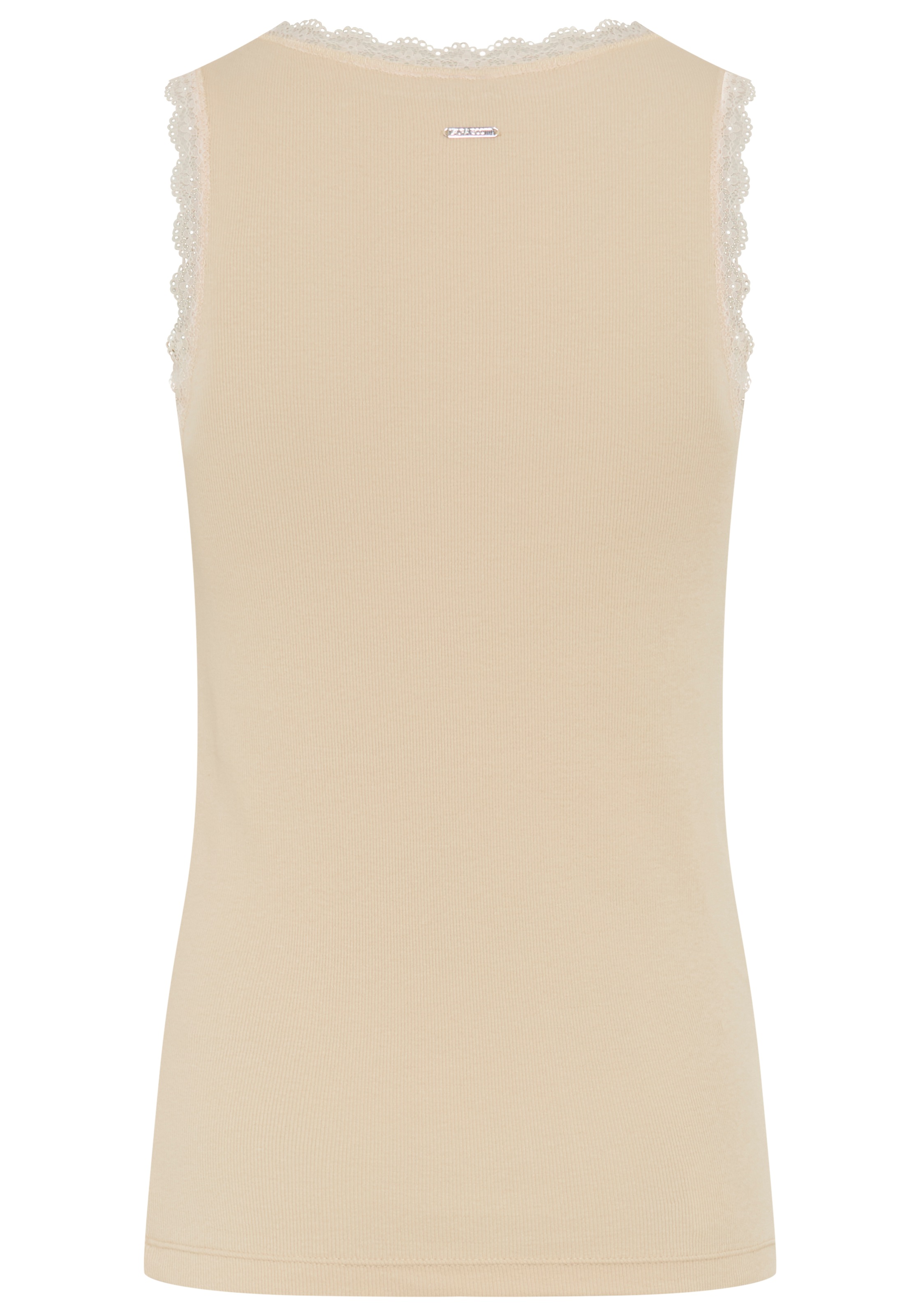 Laura Scott Tanktop mit V-Ausschnitt und Knopfleiste, Spitzenborte, hüftbedeckende Länge