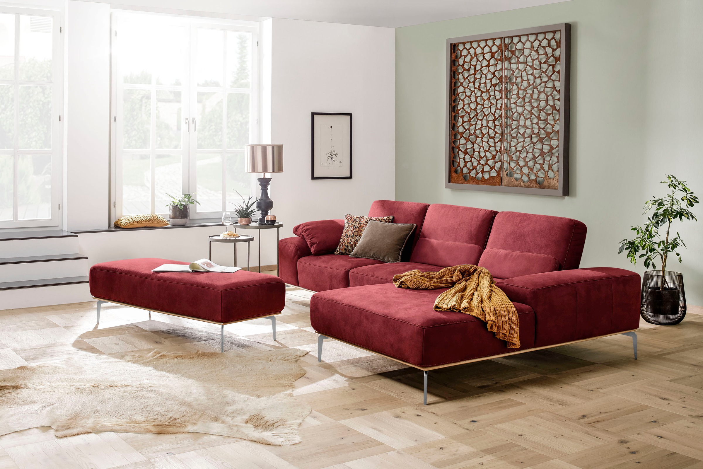 W.SCHILLIG Ecksofa »run, Designsofa, bequem, L-Form«, mit elegantem Holzsockel, Füße in Chrom glänzend, Breite 299 cm