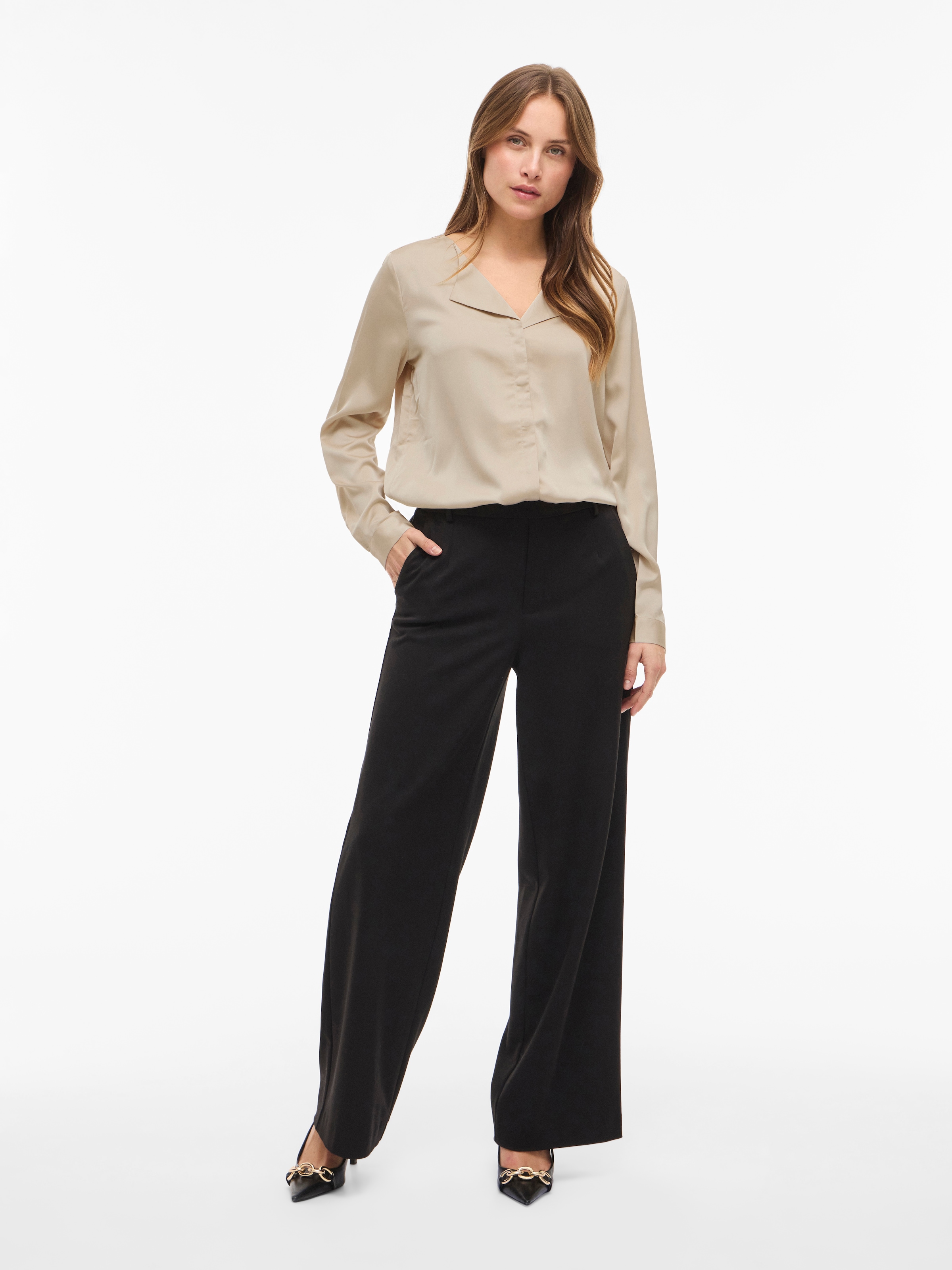 Vila Hemdbluse »VIELLETTE V-NECK L/S SATIN SHIRT - NOOS«