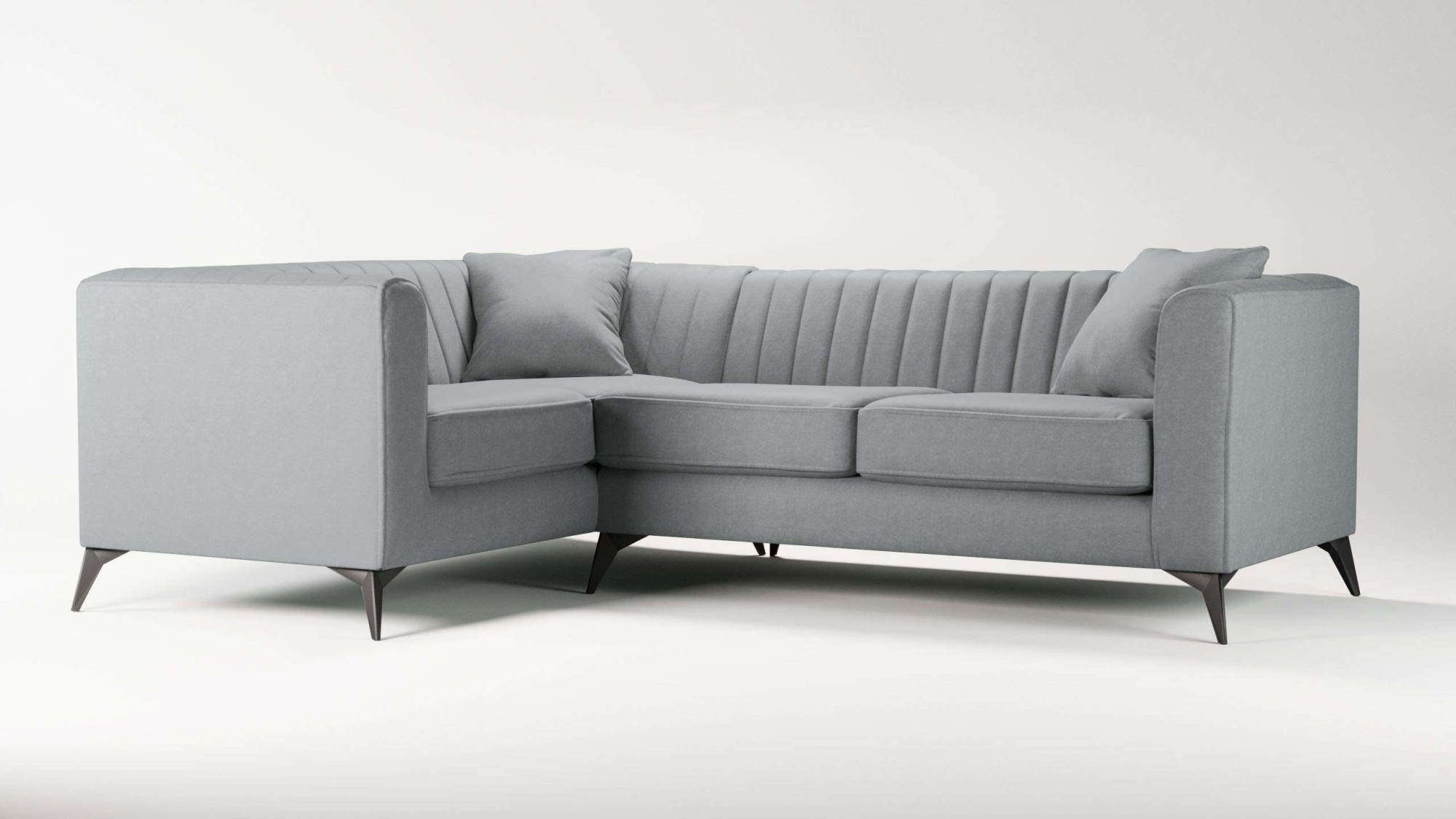 Places of Style Ecksofa »MATTHEW L-Form ideal für kleine Räume, Maße B/T/H: 240/167/74 cm«, elegantes Designsofa, Steppung im Rücken, incl. Zierkissen