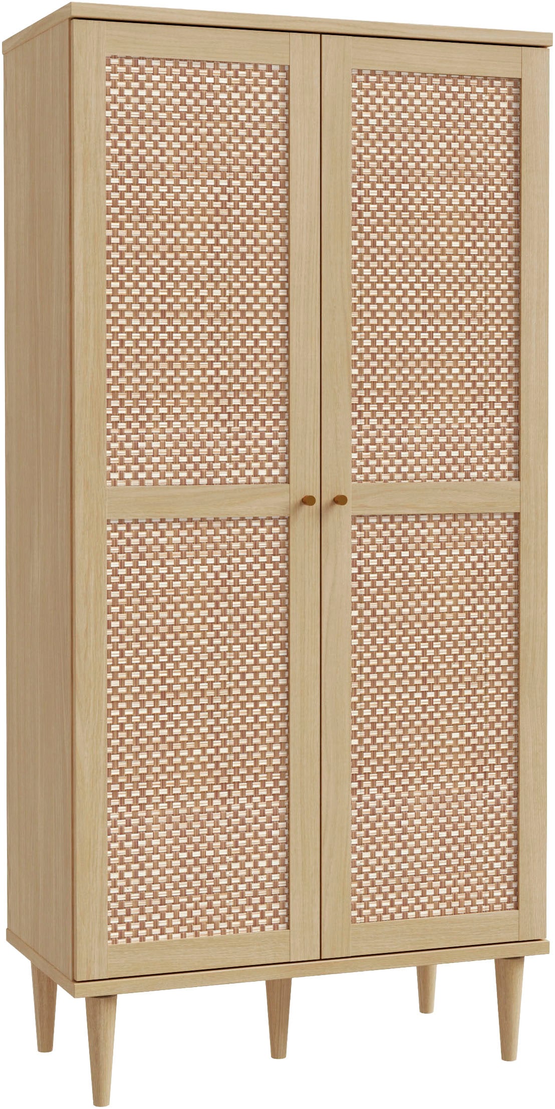 OTTO home Kleiderschrank »ELLIAN mit natürlicher Geflechtoptik und warmem Holzdekor« Holzfüße, Metallgriffe, Made in EU, viel Stauraum, FSC® zertifiziert
