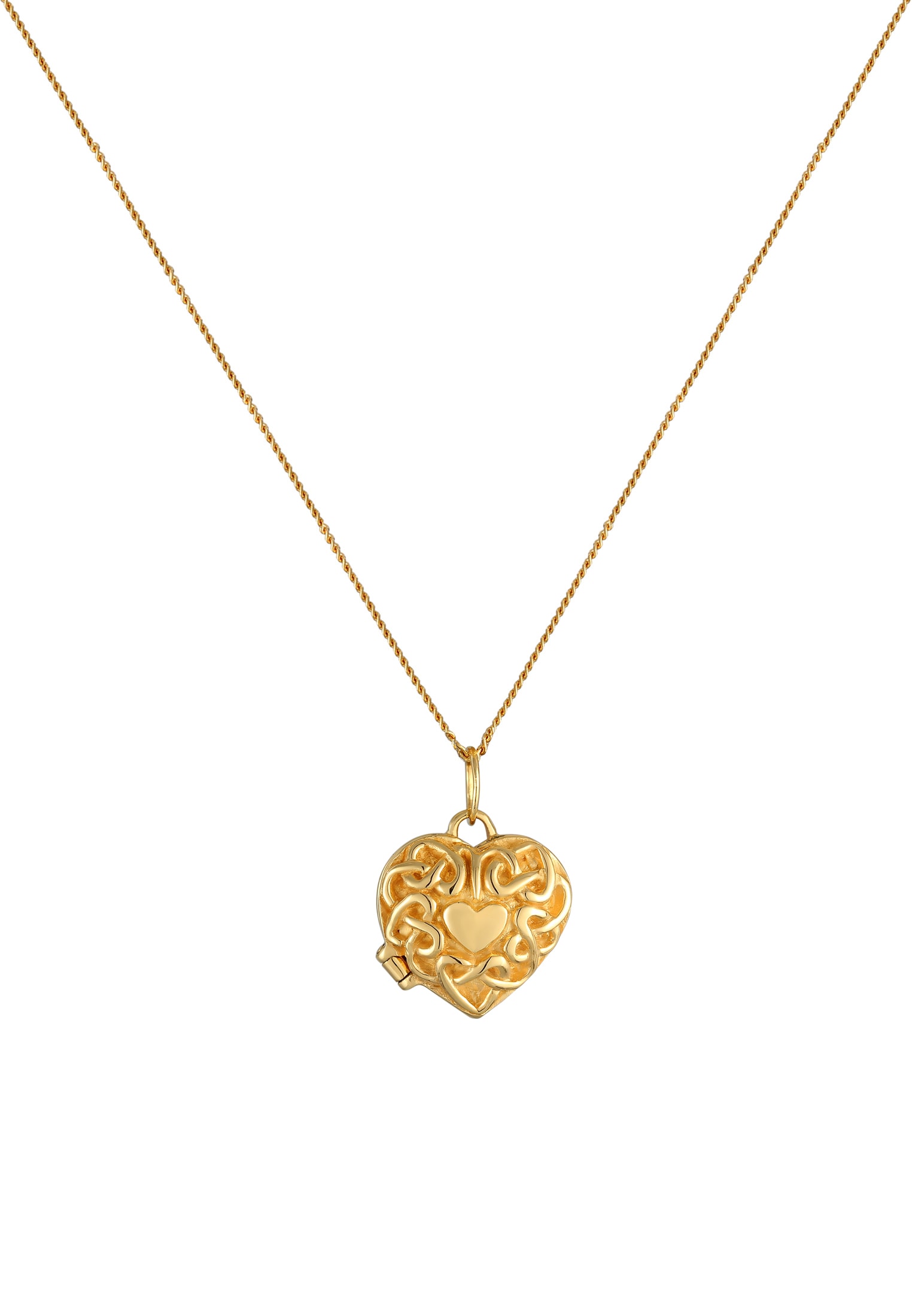 Elli Premium Kette mit Anhänger »Halskette Herz Ornament Amulett Medaillon 585 Gelbgold«