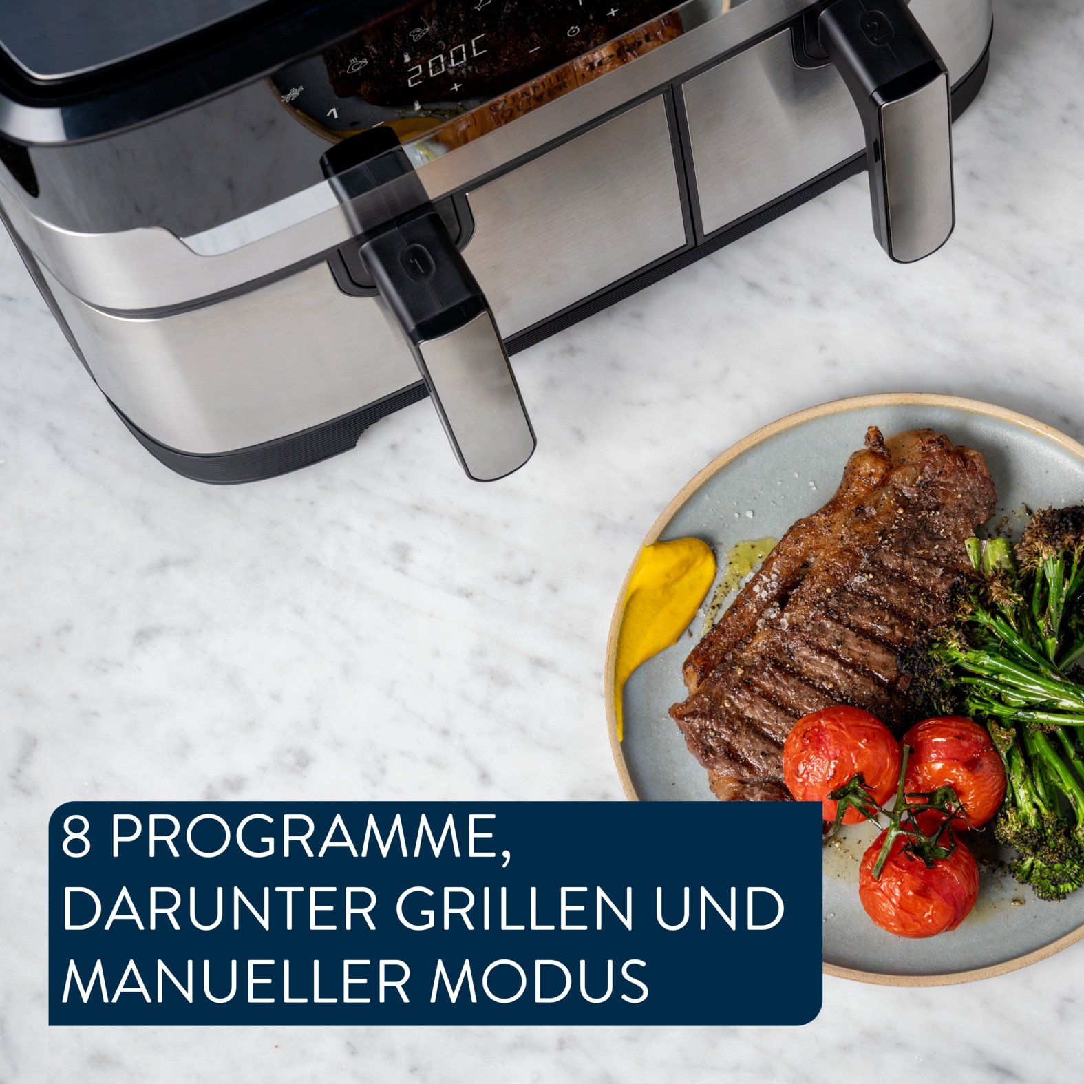 Tefal Heißluftfritteuse »Jamie Oliver by Tefal EY90JDE Dual Easy Fry & Grill«, 2700 W, Heissluftfritteuse Doppelkammer, 8 automatische Programme, EY90JDE