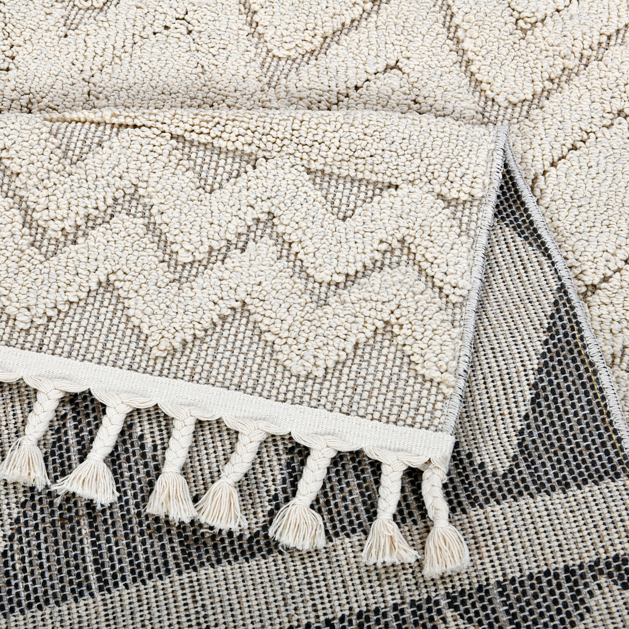 Home affaire Teppich »Duncan«, rechteckig, 18 mm Höhe, Hoch-Tief-Struktur, Woll-Look, Boho, mit Fransen