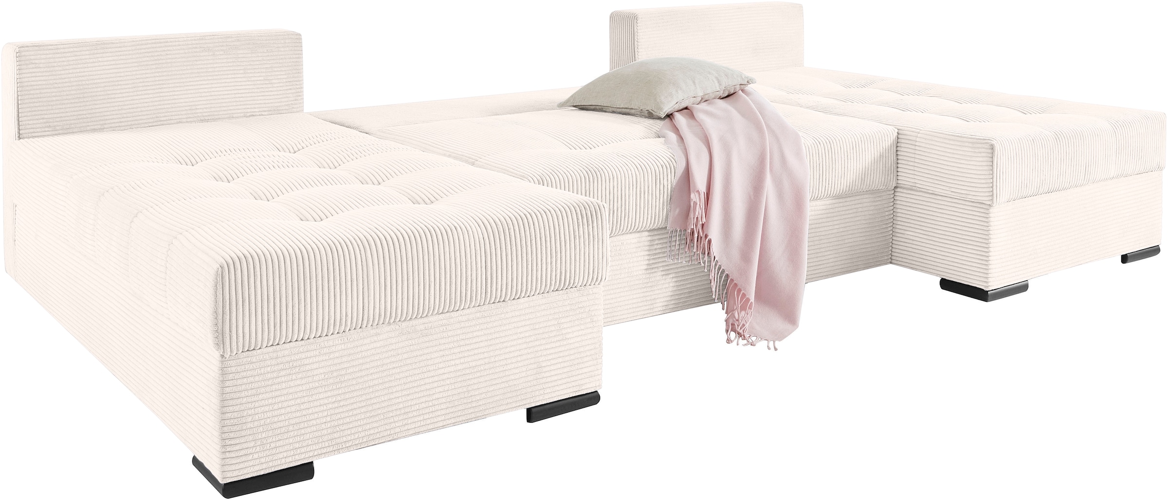 COLLECTION AB Wohnlandschaft »Josy, U-Form, Schlafsofa mit Bettkasten«, (Cord-/Mix), flexible Recamiere, Breite: 269cm, inklusive Rückenkissen, Cord
